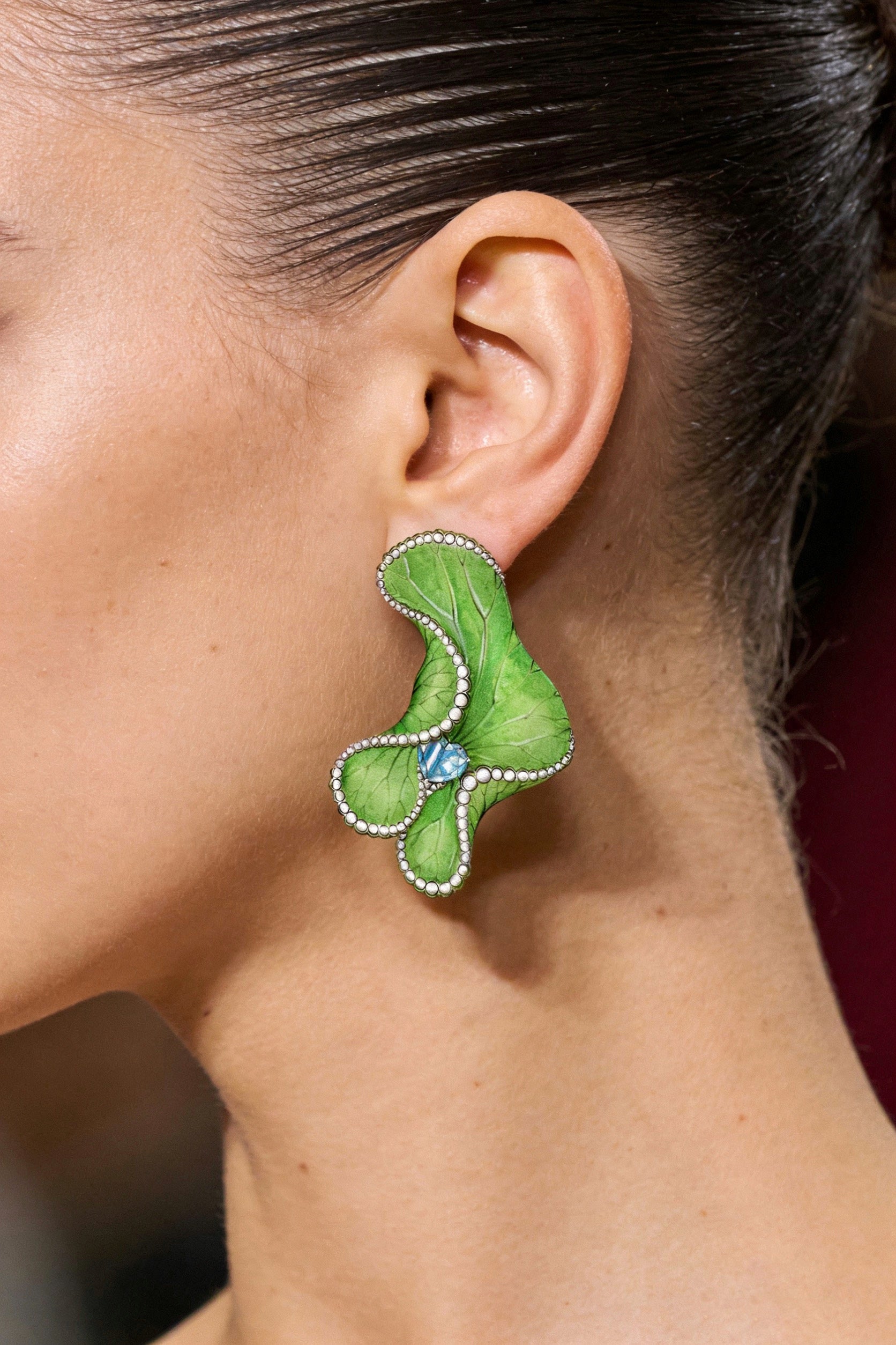 Fern's Dewdrop · Coagulated Blue | Titanium Earrings with Heart Shape Aquamarine & Lab Created Diamond Accents