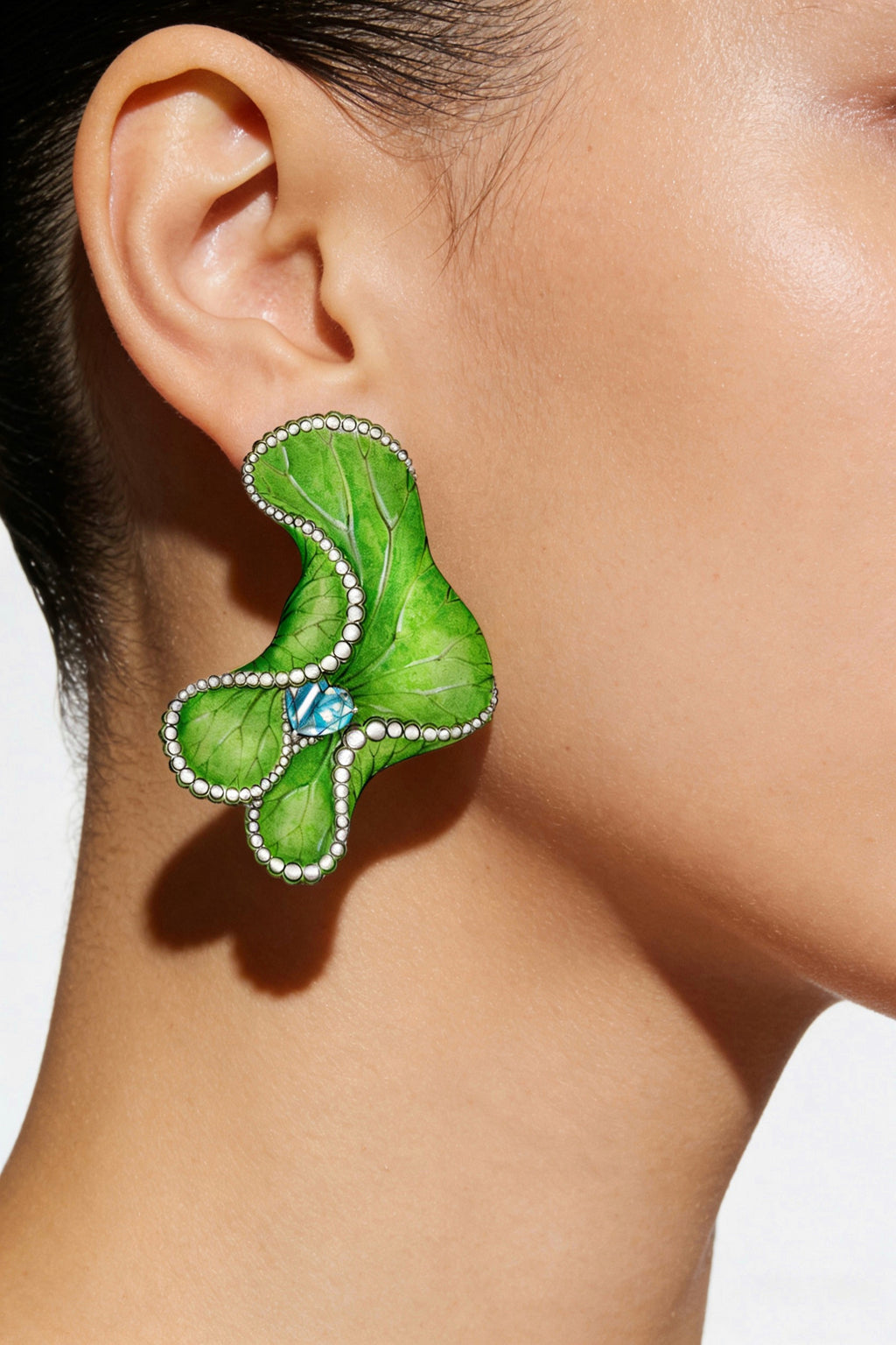 Fern's Dewdrop · Coagulated Blue | Titanium Earrings with Heart Shape Aquamarine & Lab Created Diamond Accents