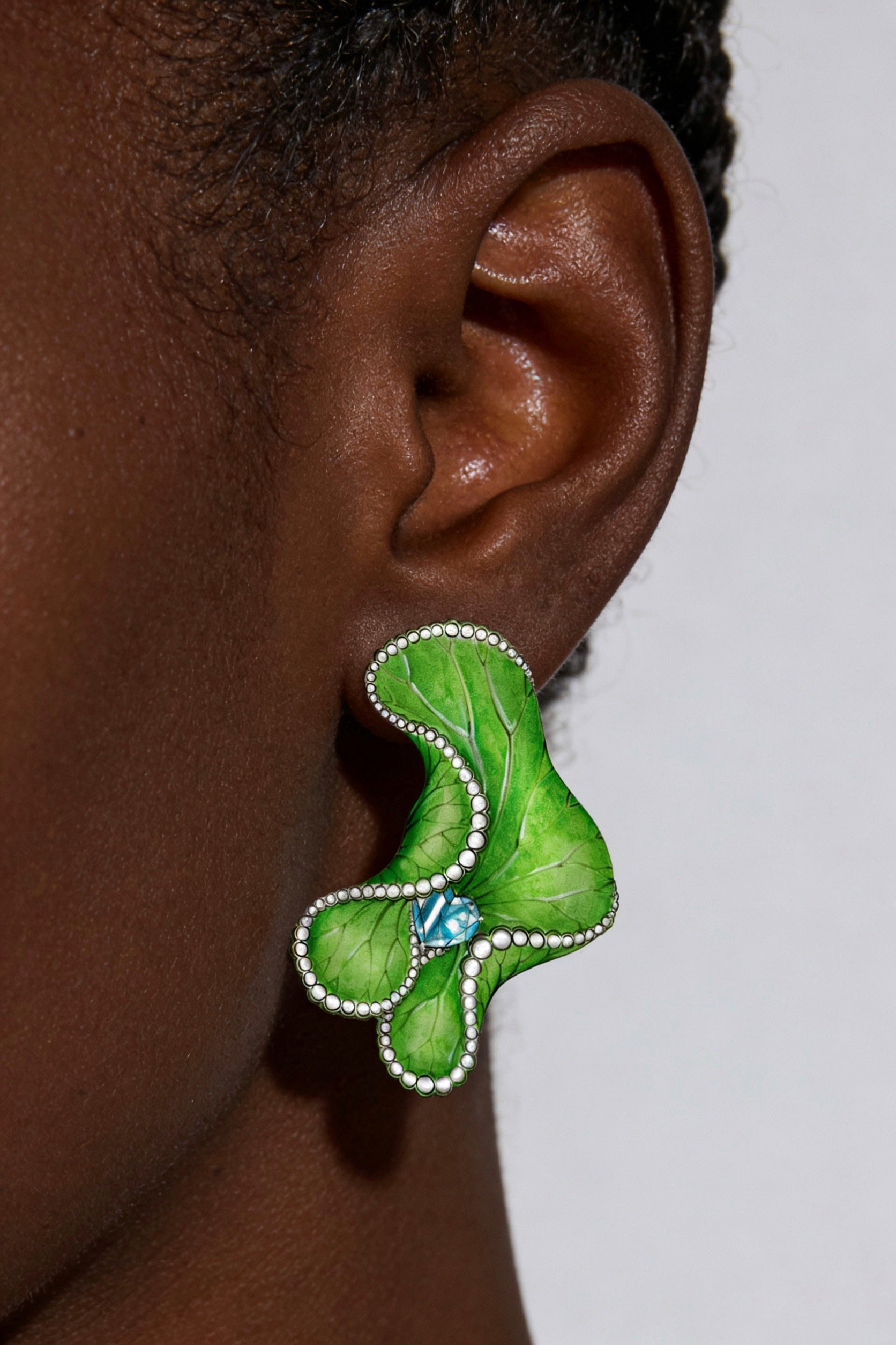 Fern's Dewdrop · Coagulated Blue | Titanium Earrings with Heart Shape Aquamarine & Lab Created Diamond Accents