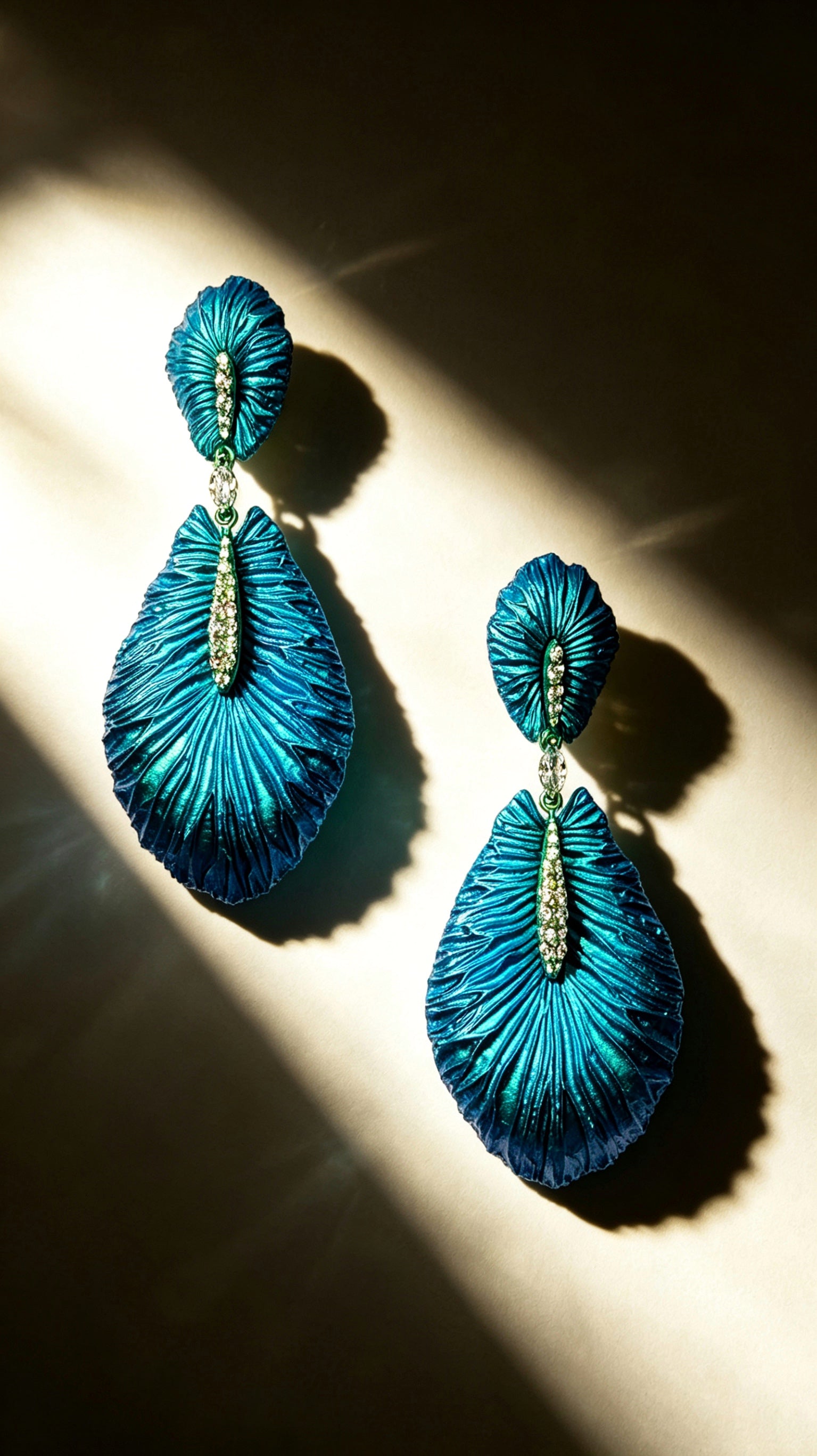 Veined Wings of Life – Titanium Earrings with Marquise Diamond & Pavé Accents