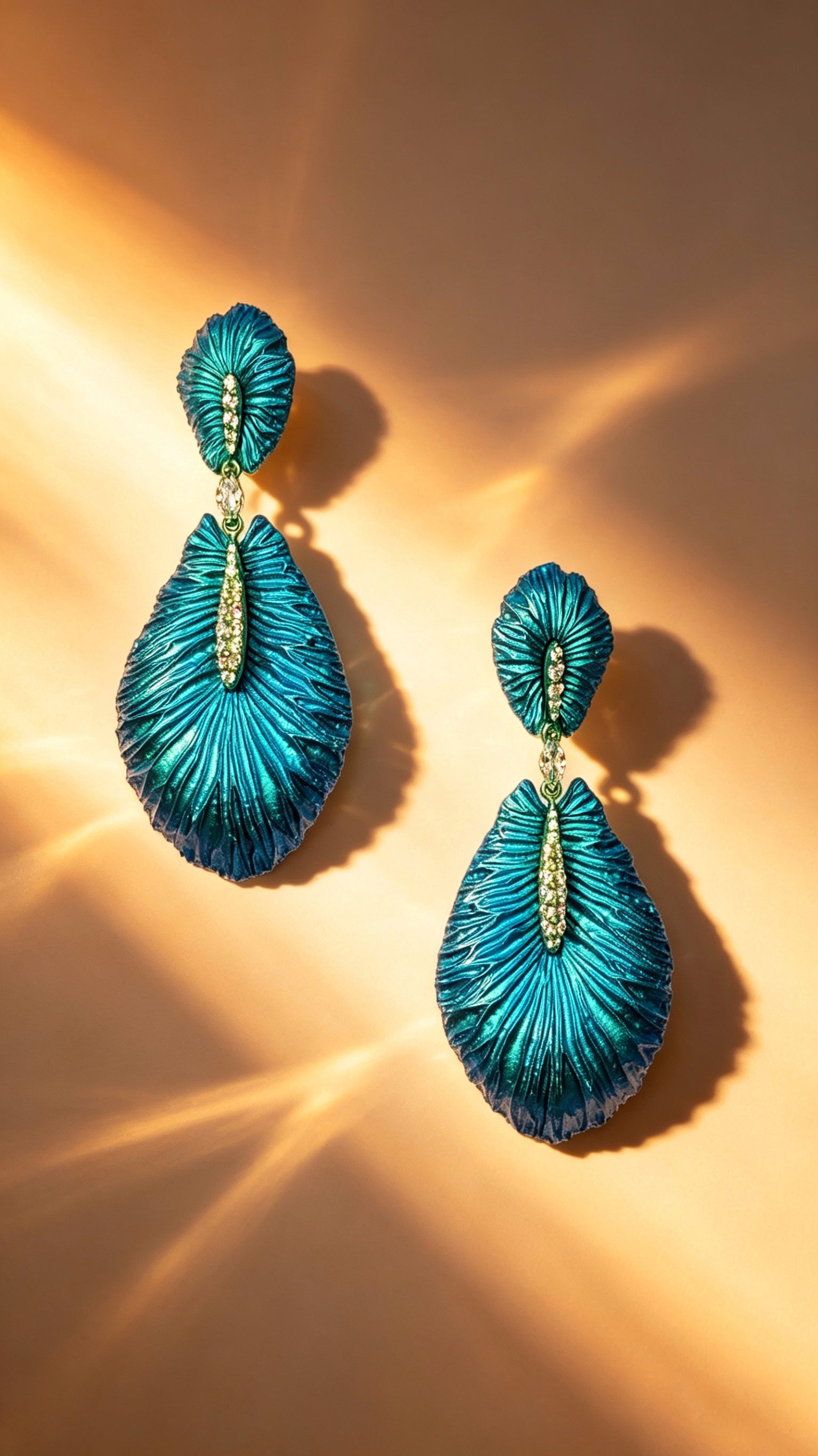 Veined Wings of Life – Titanium Earrings with Marquise Diamond & Pavé Accents