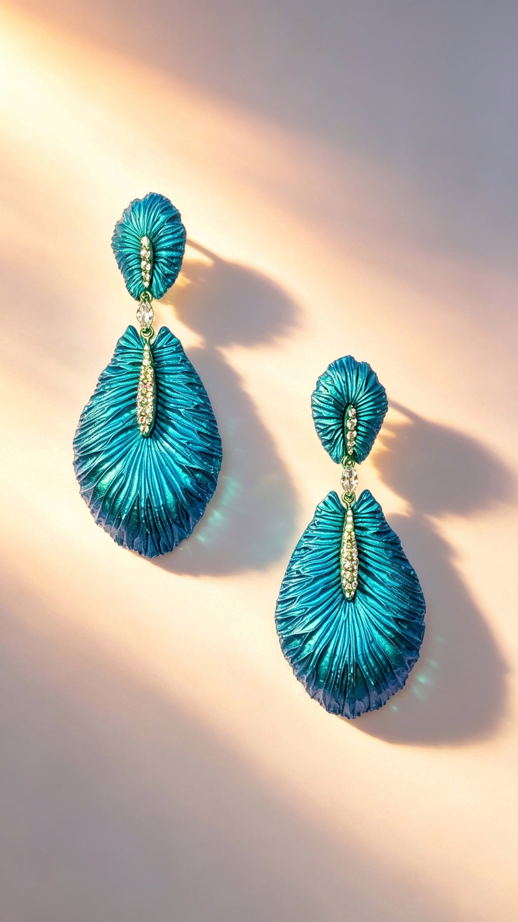 Veined Wings of Life – Titanium Earrings with Marquise Diamond & Pavé Accents