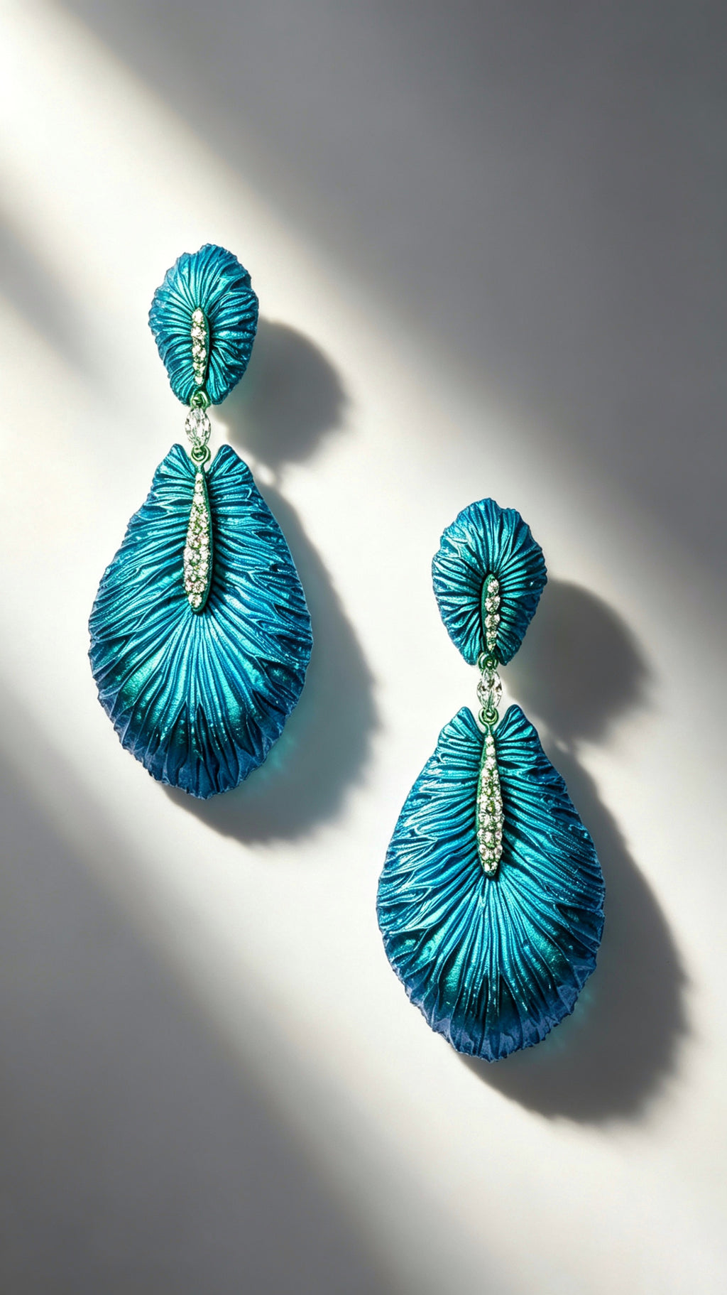 Veined Wings of Life – Titanium Earrings with Marquise Diamond & Pavé Accents