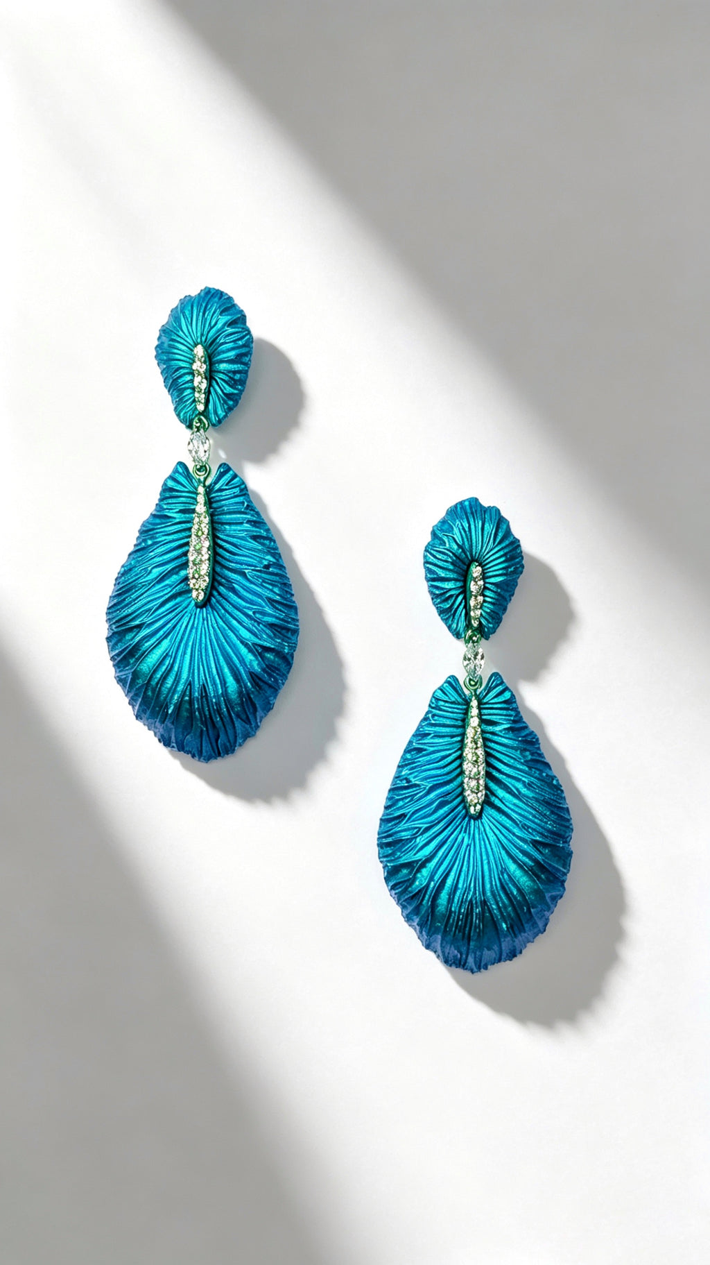 Veined Wings of Life – Titanium Earrings with Marquise Diamond & Pavé Accents