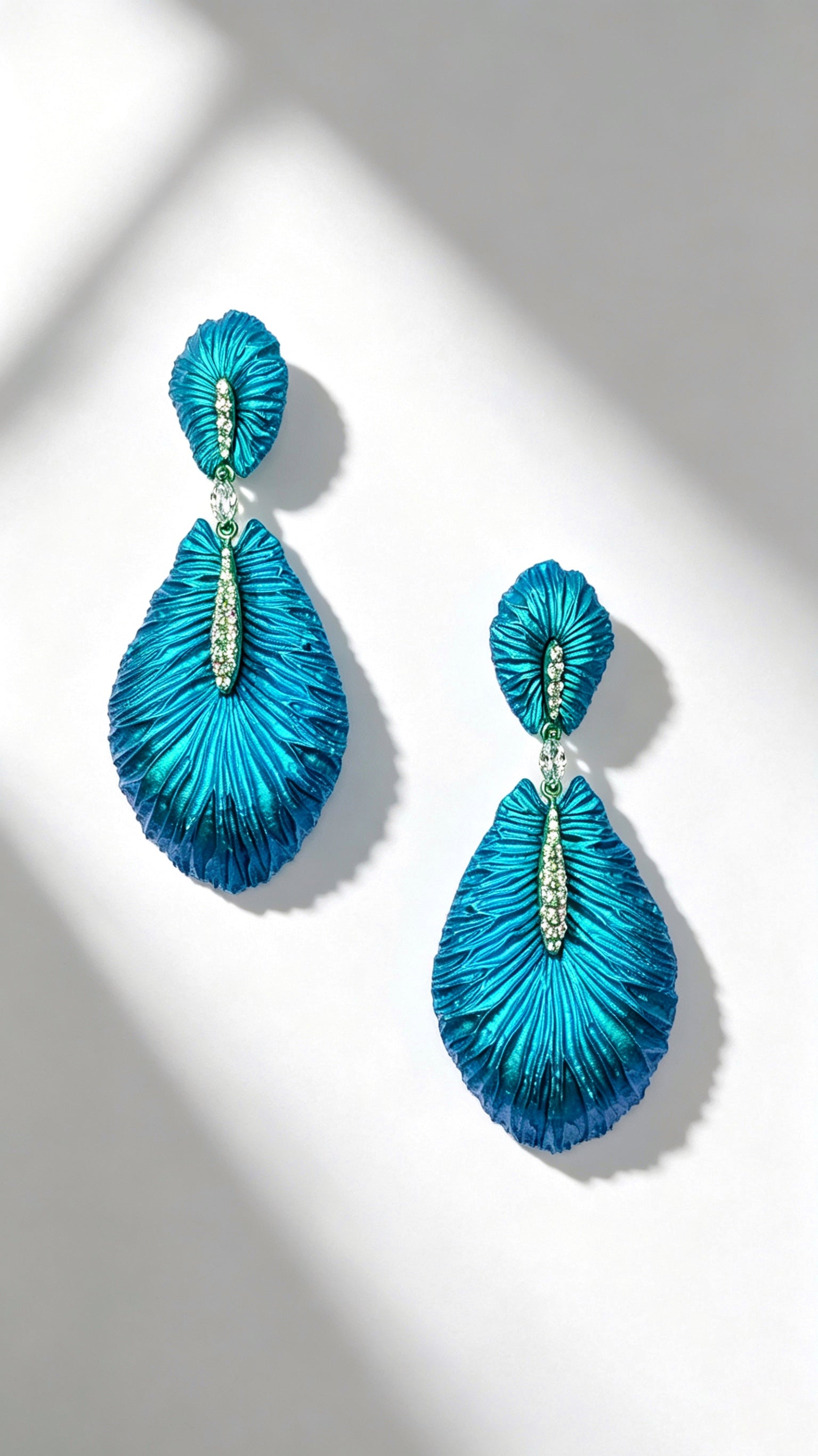 Veined Wings of Life – Titanium Earrings with Marquise Diamond & Pavé Accents