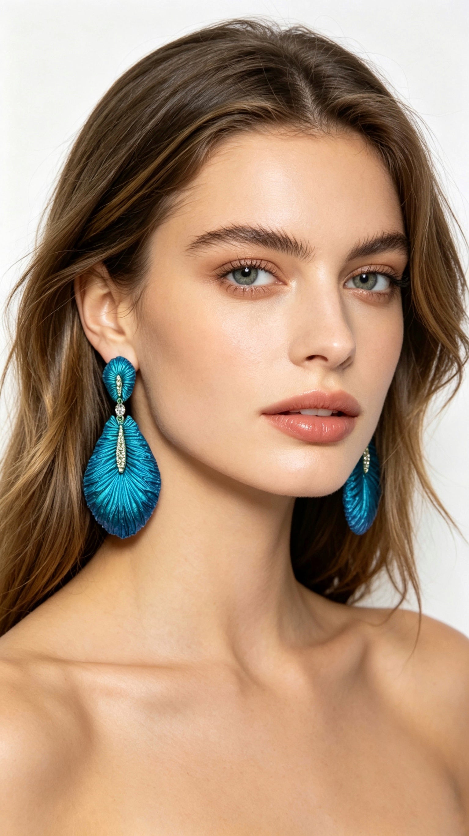 Veined Wings of Life – Titanium Earrings with Marquise Diamond & Pavé Accents