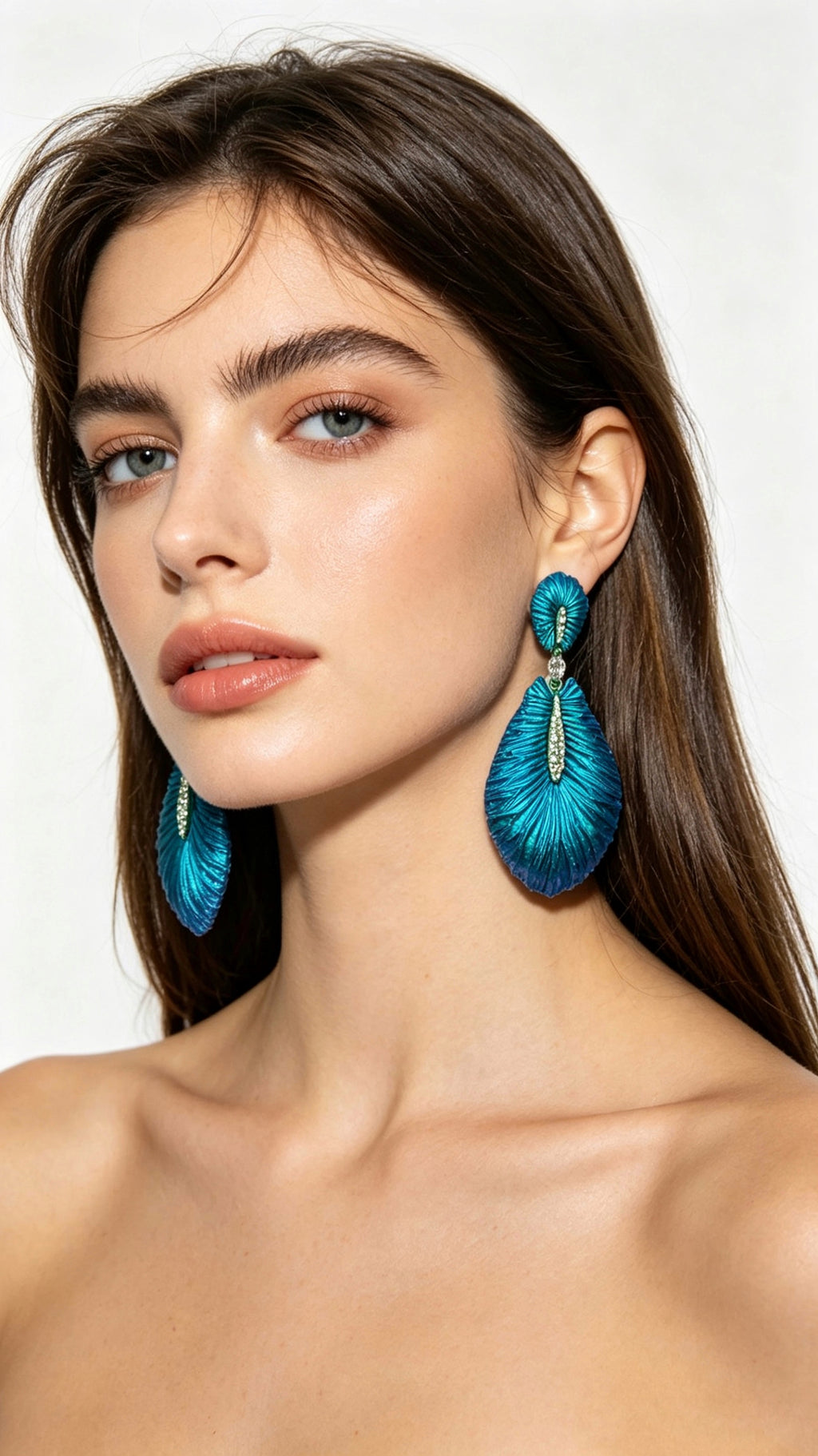 Veined Wings of Life – Titanium Earrings with Marquise Diamond & Pavé Accents