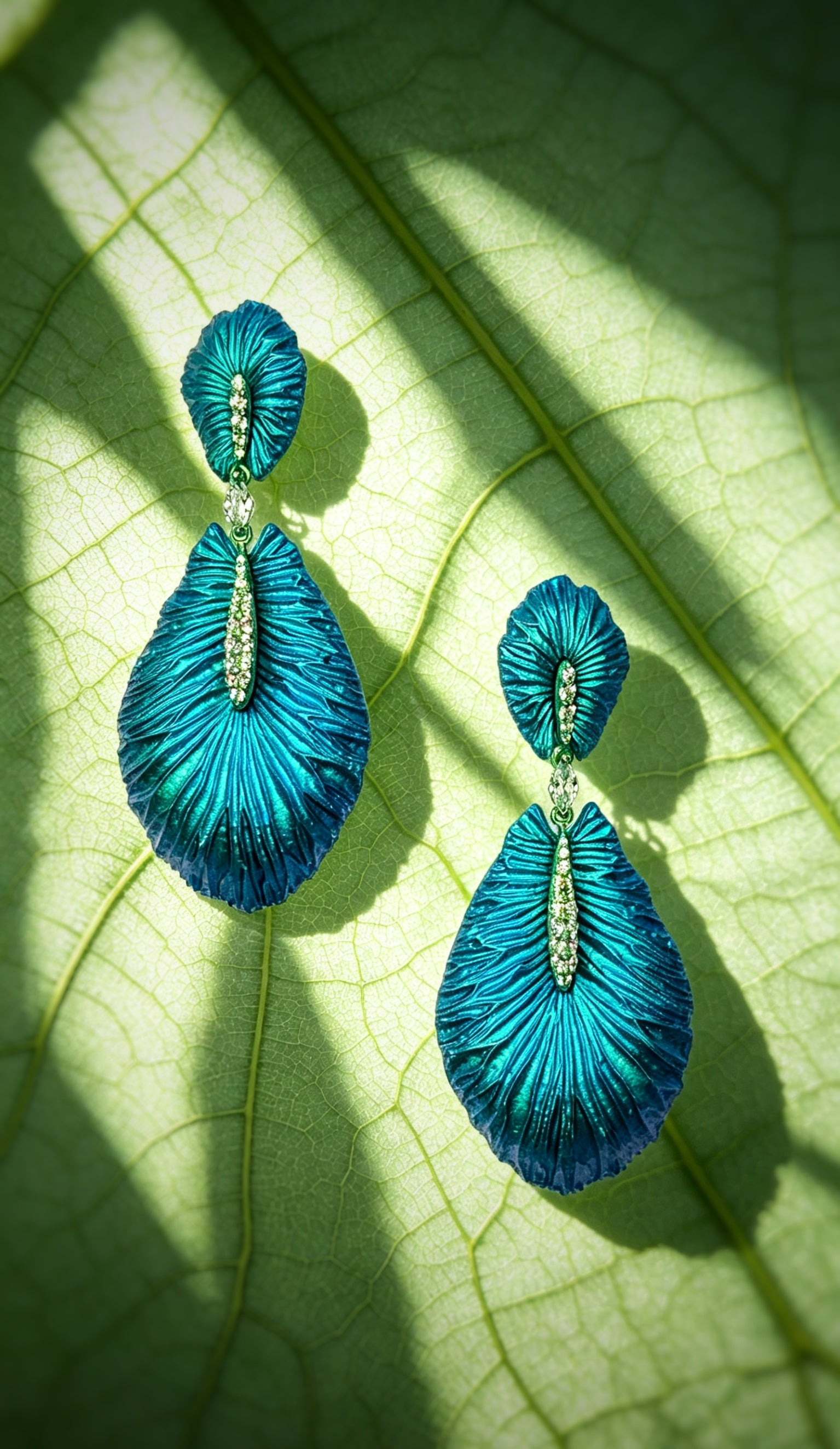 Veined Wings of Life – Titanium Earrings with Marquise Diamond & Pavé Accents