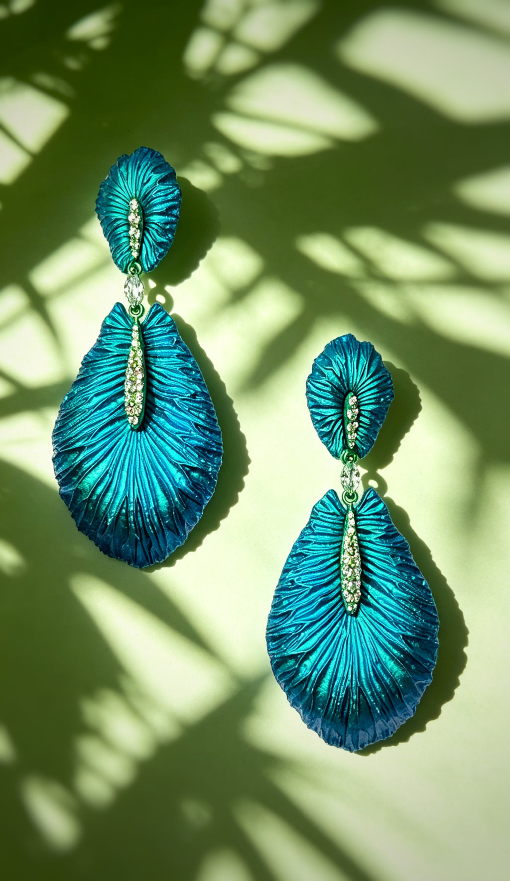 Veined Wings of Life – Titanium Earrings with Marquise Diamond & Pavé Accents