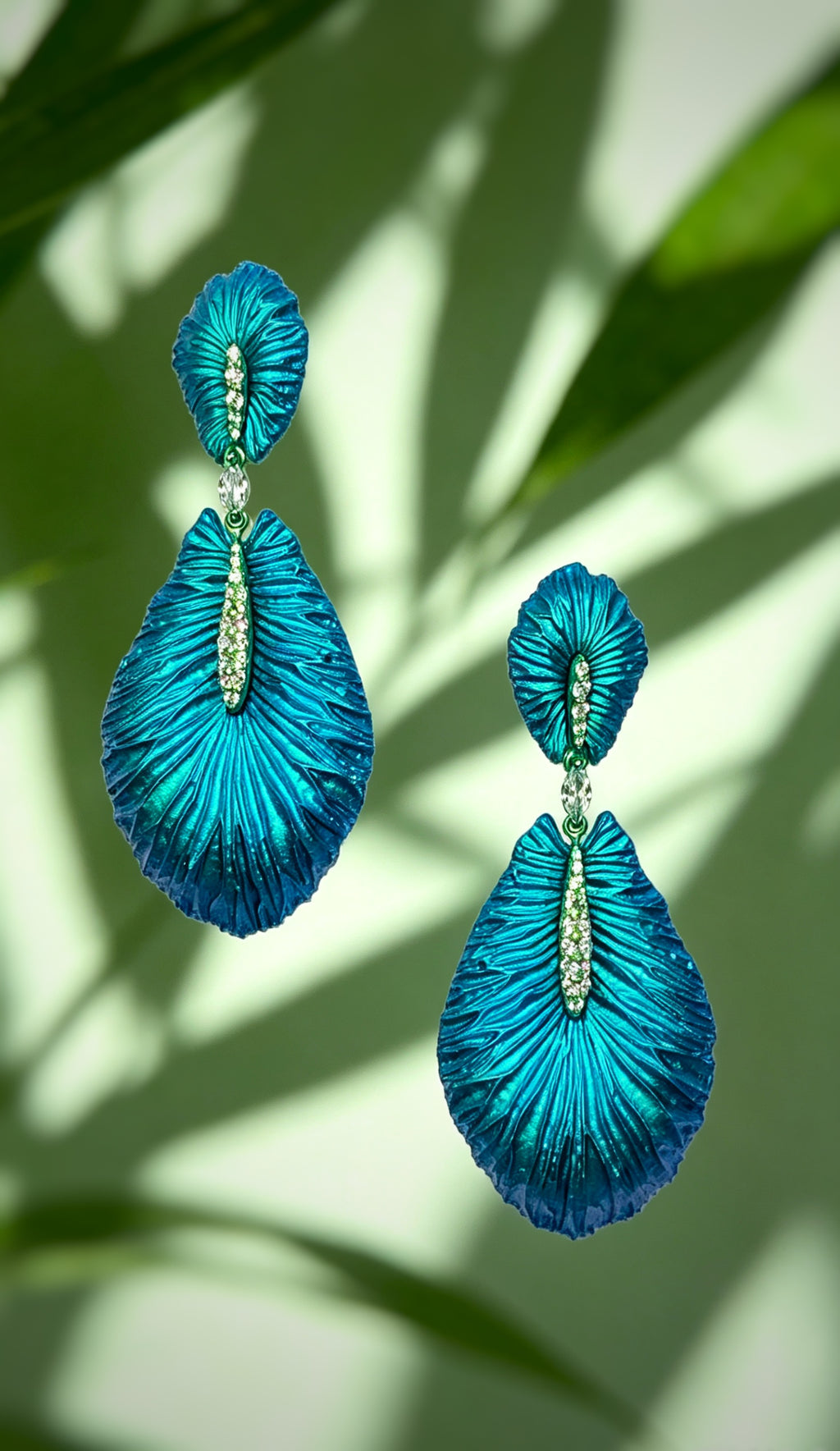 Veined Wings of Life – Titanium Earrings with Marquise Diamond & Pavé Accents