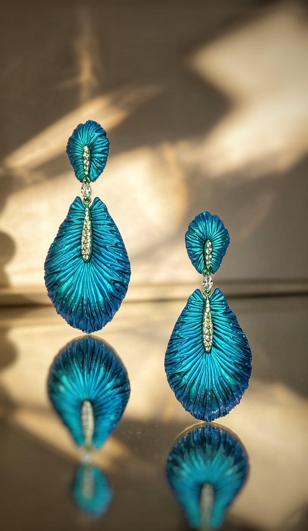 Veined Wings of Life – Titanium Earrings with Marquise Diamond & Pavé Accents