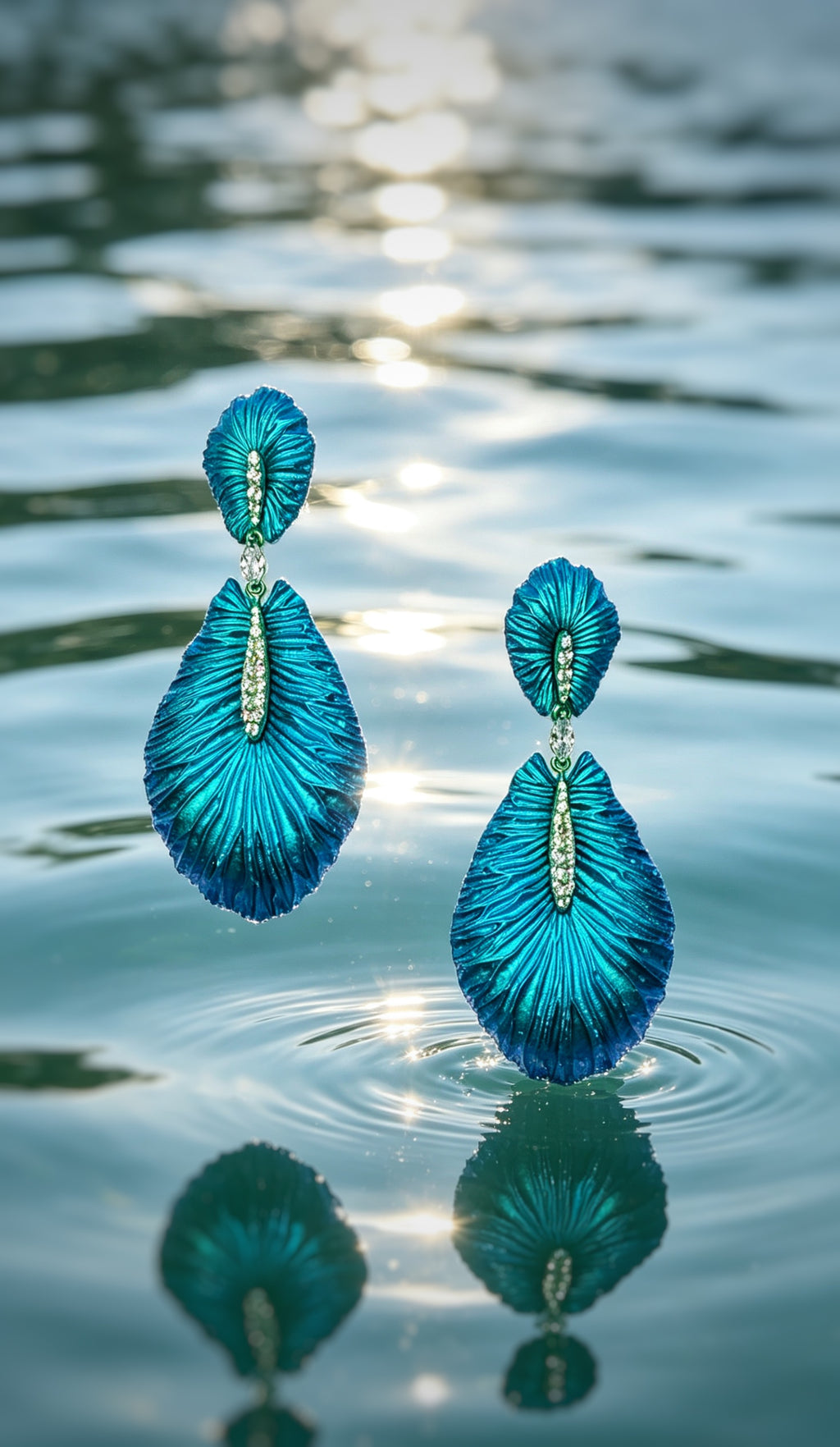 Veined Wings of Life – Titanium Earrings with Marquise Diamond & Pavé Accents