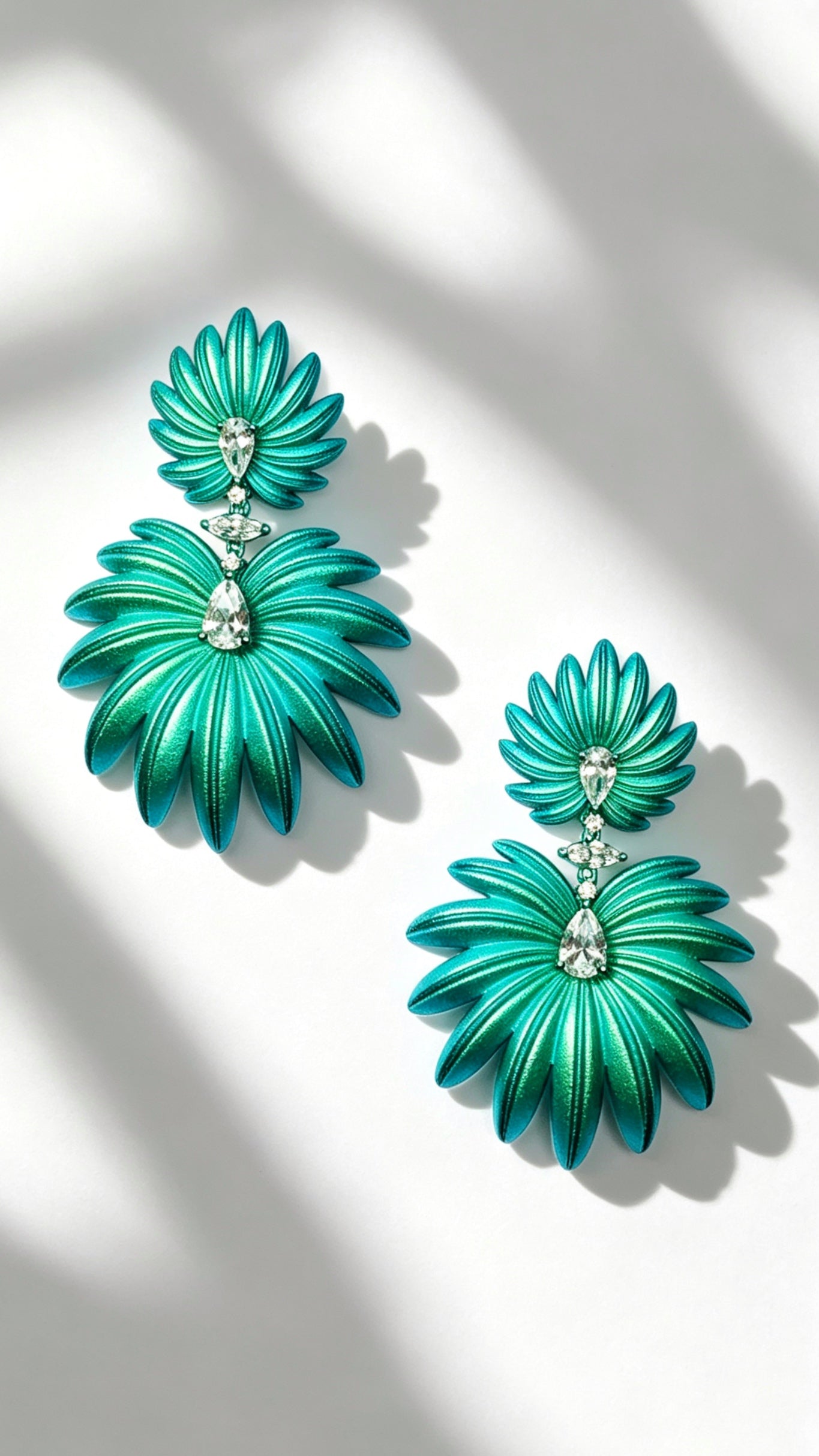 Palm & Oxalis Phyllotaxy Earrings — Geometric Metal Layering Dangle Earrings with Matte Finish & Gemstone Accents