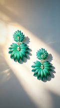 Palm & Oxalis Phyllotaxy Earrings — Geometric Metal Layering Dangle Earrings with Matte Finish & Gemstone Accents