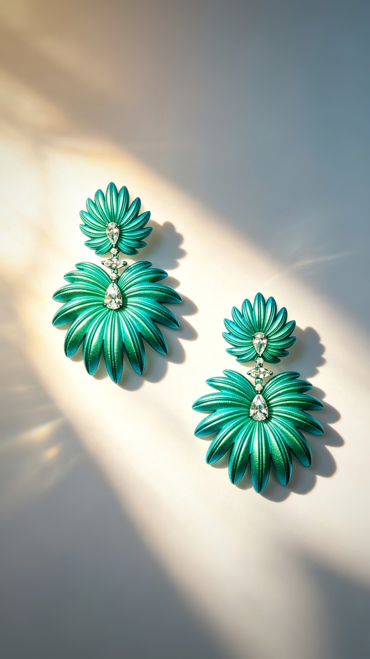 Palm & Oxalis Phyllotaxy Earrings — Geometric Metal Layering Dangle Earrings with Matte Finish & Gemstone Accents