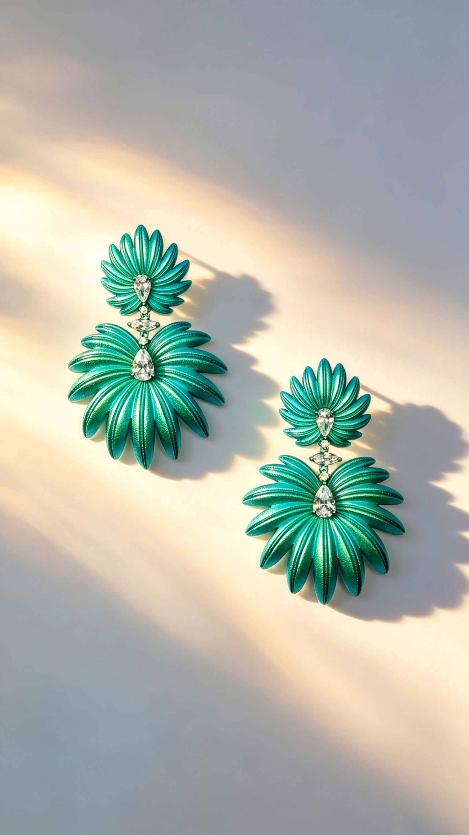 Palm & Oxalis Phyllotaxy Earrings — Geometric Metal Layering Dangle Earrings with Matte Finish & Gemstone Accents