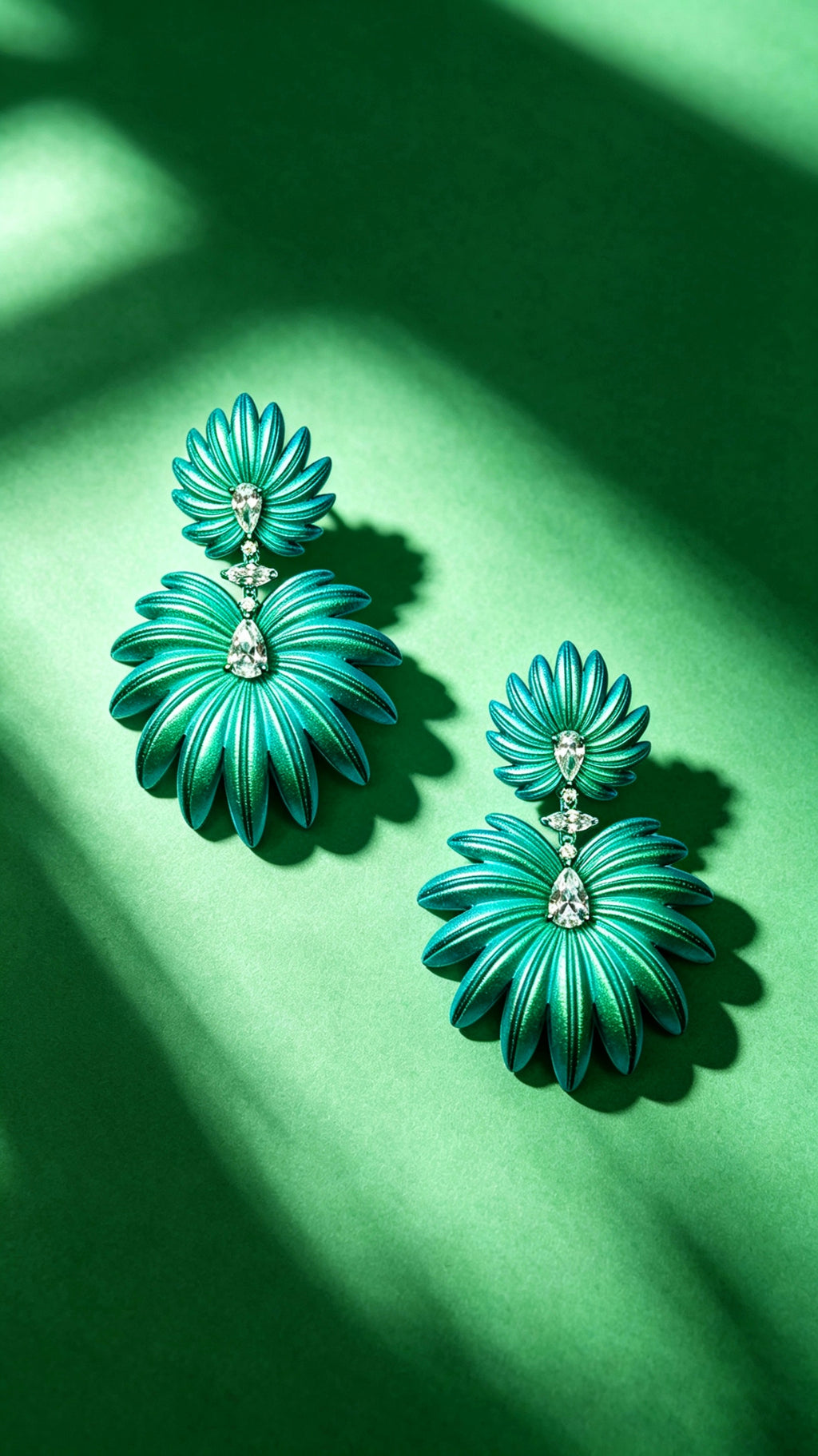 Palm & Oxalis Phyllotaxy Earrings — Geometric Metal Layering Dangle Earrings with Matte Finish & Gemstone Accents
