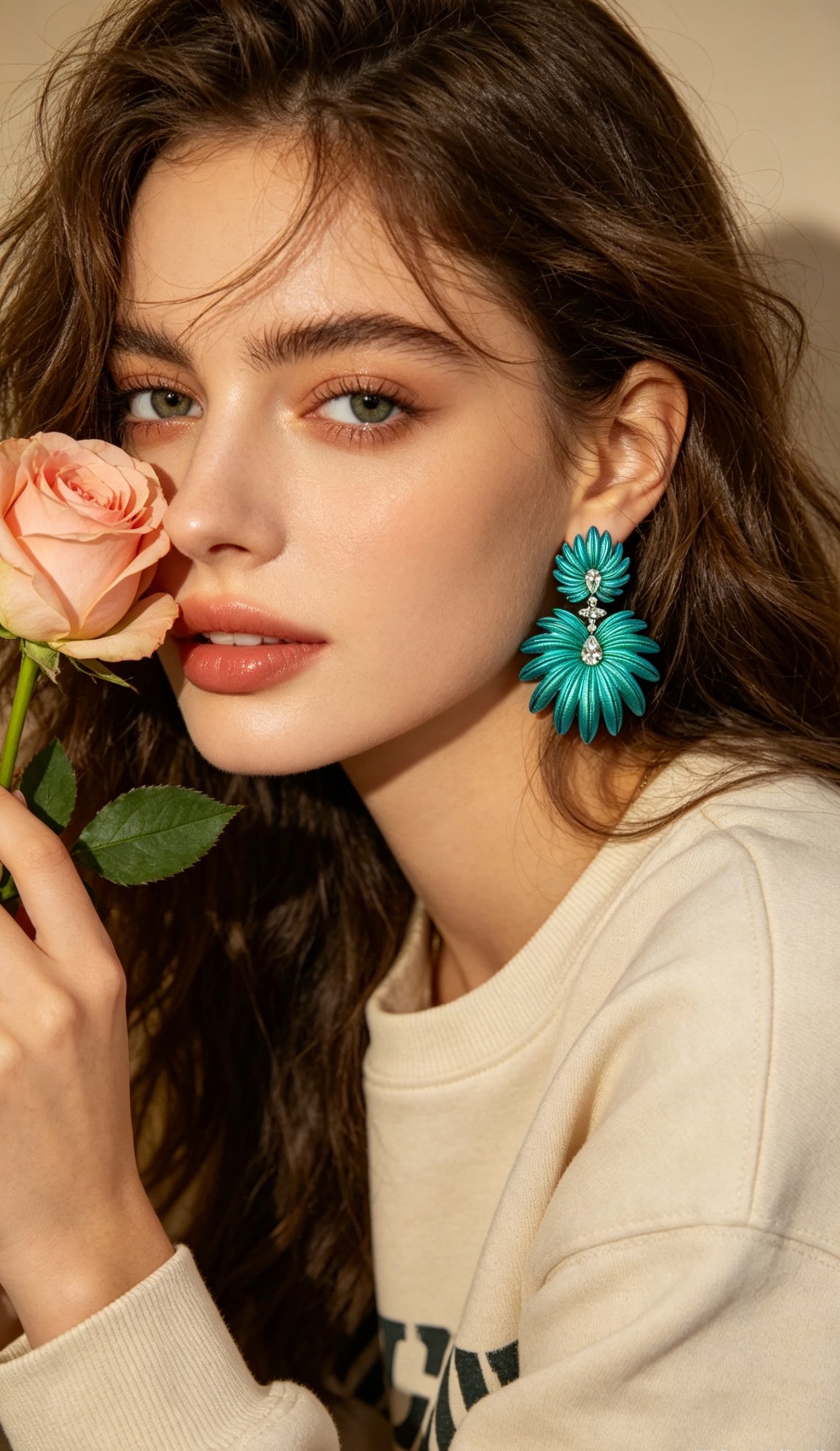 Palm & Oxalis Phyllotaxy Earrings — Geometric Metal Layering Dangle Earrings with Matte Finish & Gemstone Accents