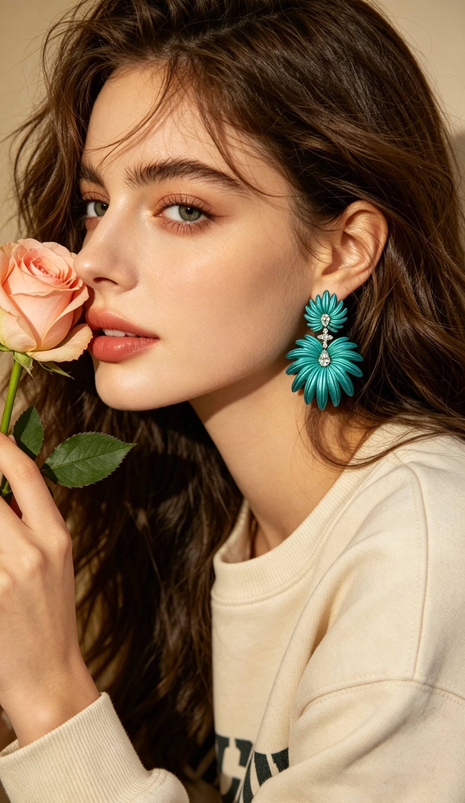 Palm & Oxalis Phyllotaxy Earrings — Geometric Metal Layering Dangle Earrings with Matte Finish & Gemstone Accents