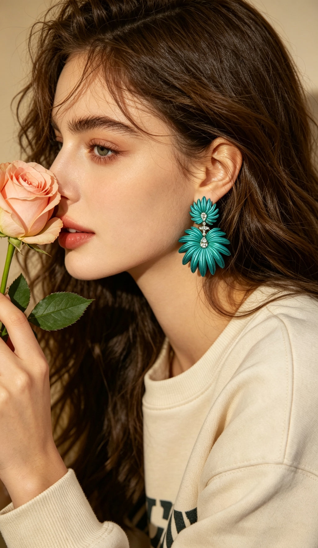 Palm & Oxalis Phyllotaxy Earrings — Geometric Metal Layering Dangle Earrings with Matte Finish & Gemstone Accents