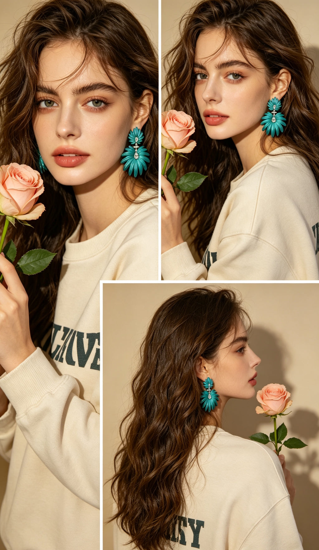 Palm & Oxalis Phyllotaxy Earrings — Geometric Metal Layering Dangle Earrings with Matte Finish & Gemstone Accents
