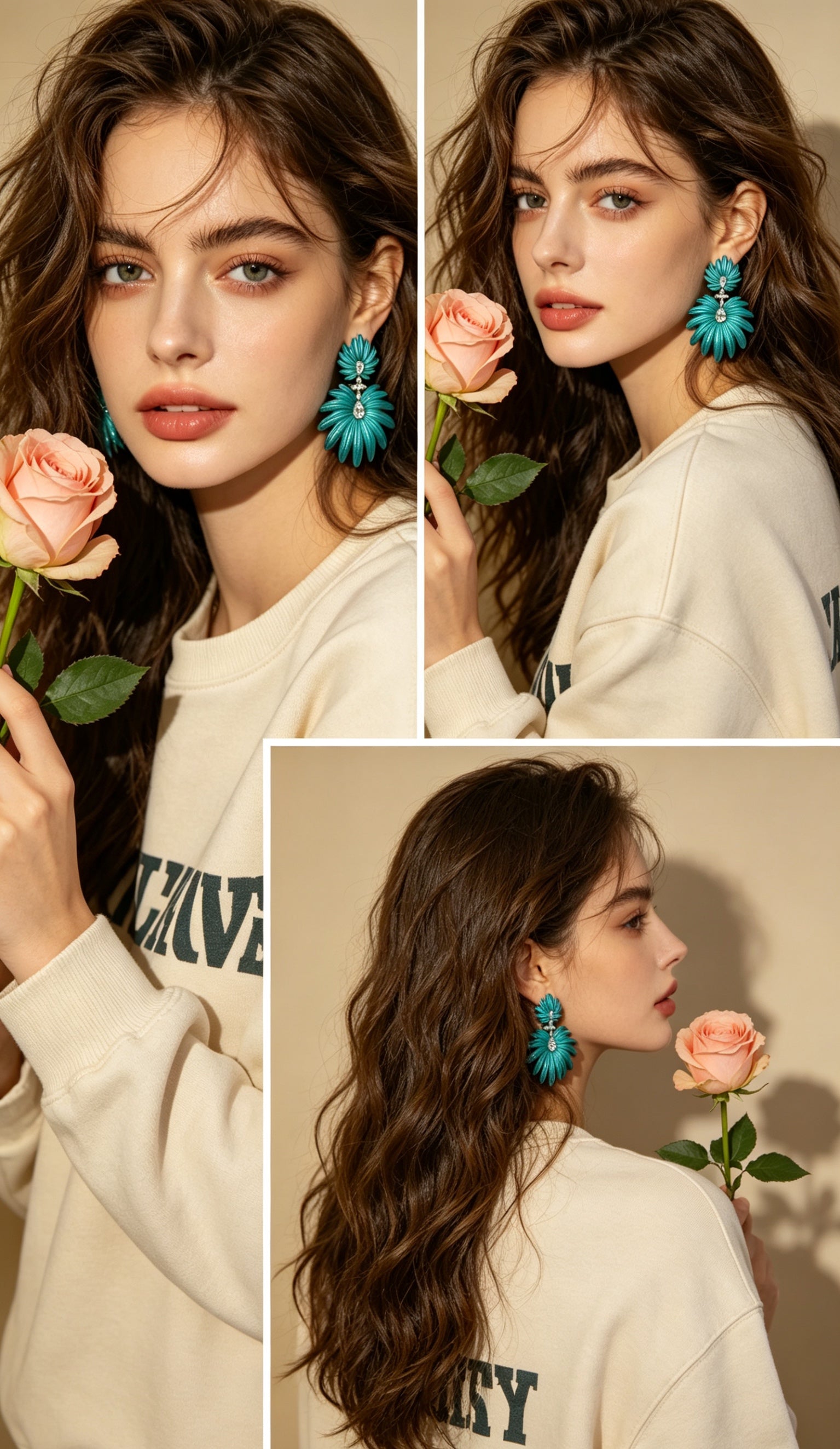 Palm & Oxalis Phyllotaxy Earrings — Geometric Metal Layering Dangle Earrings with Matte Finish & Gemstone Accents