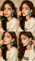 Palm & Oxalis Phyllotaxy Earrings — Geometric Metal Layering Dangle Earrings with Matte Finish & Gemstone Accents