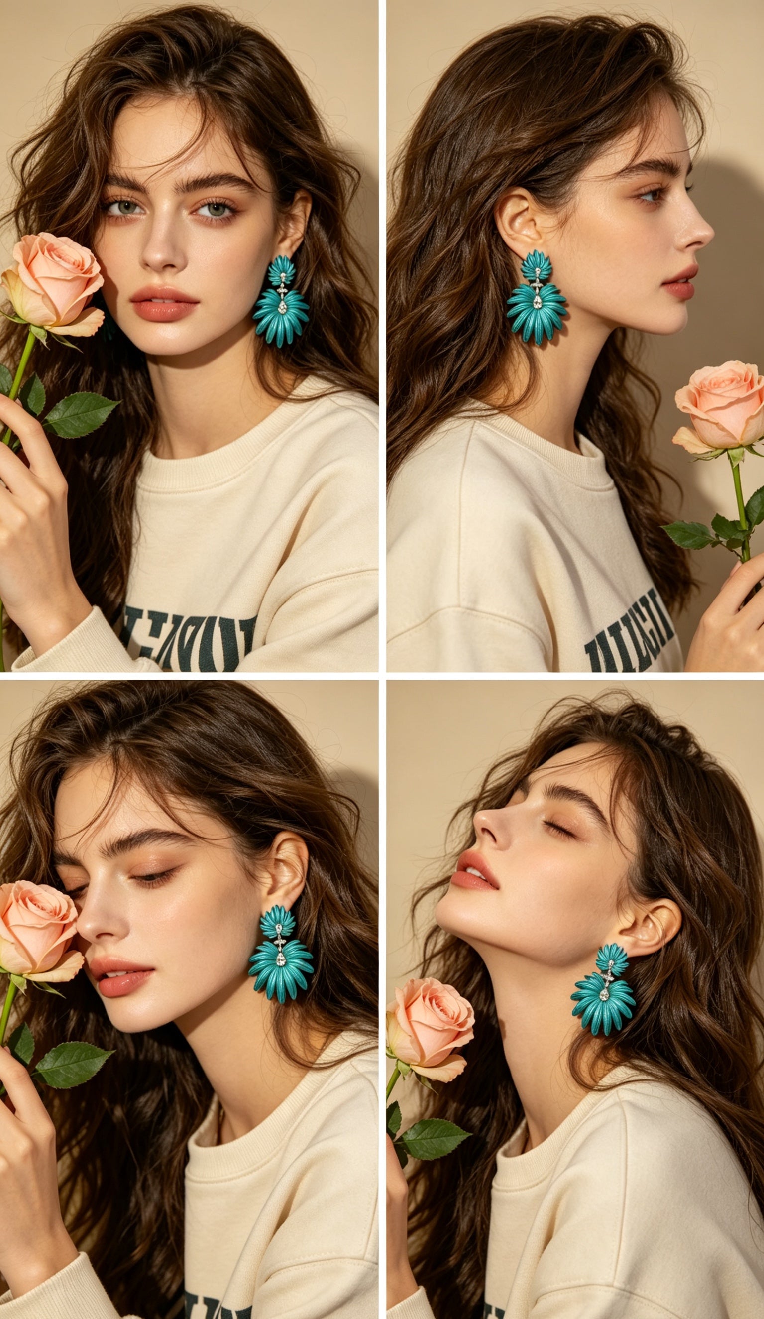Palm & Oxalis Phyllotaxy Earrings — Geometric Metal Layering Dangle Earrings with Matte Finish & Gemstone Accents