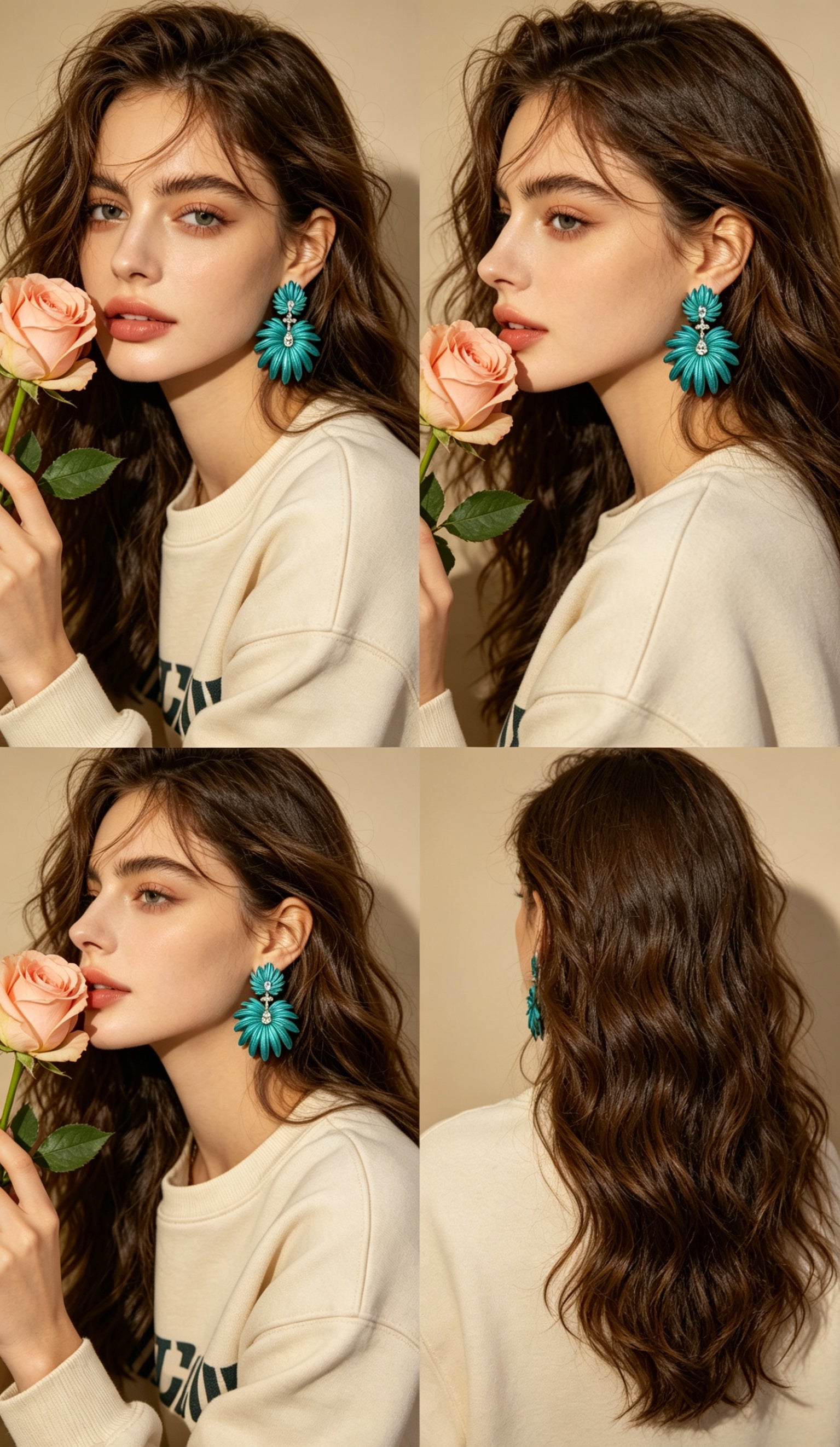 Palm & Oxalis Phyllotaxy Earrings — Geometric Metal Layering Dangle Earrings with Matte Finish & Gemstone Accents