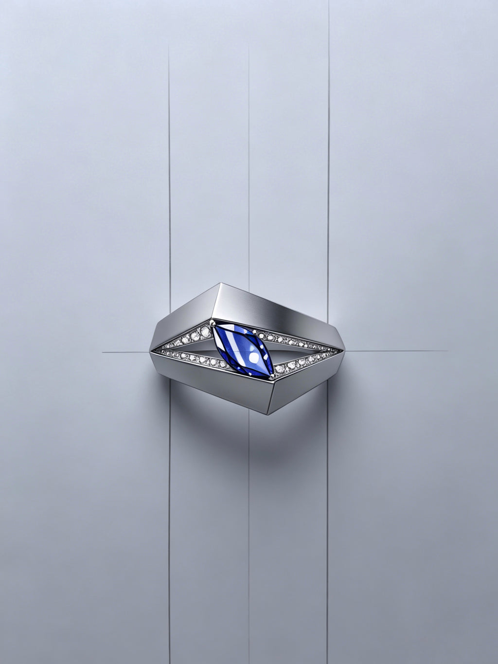 Diamond Prism Titanium Geometric Ring | Marquise Synthetic Spinel with Pavé Synthetic Spinels, Custom Ring Size Available