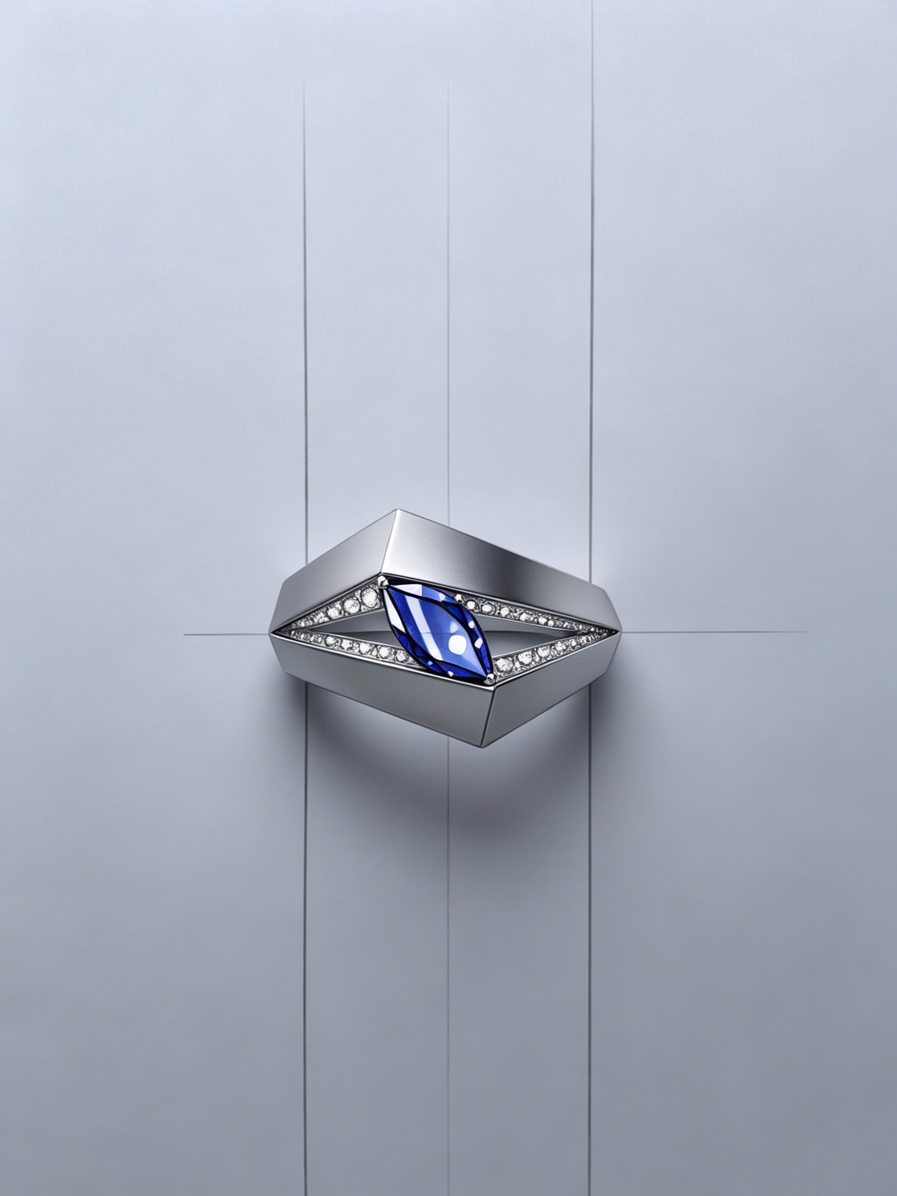 Diamond Prism Titanium Geometric Ring | Marquise Synthetic Spinel with Pavé Synthetic Spinels, Custom Ring Size Available