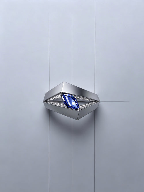 Diamond Prism Titanium Geometric Ring | Marquise Synthetic Spinel with Pavé Synthetic Spinels, Custom Ring Size Available
