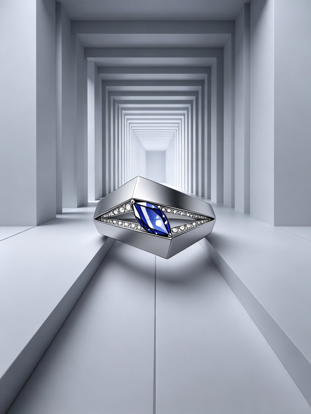 Diamond Prism Titanium Geometric Ring | Marquise Synthetic Spinel with Pavé Synthetic Spinels, Custom Ring Size Available