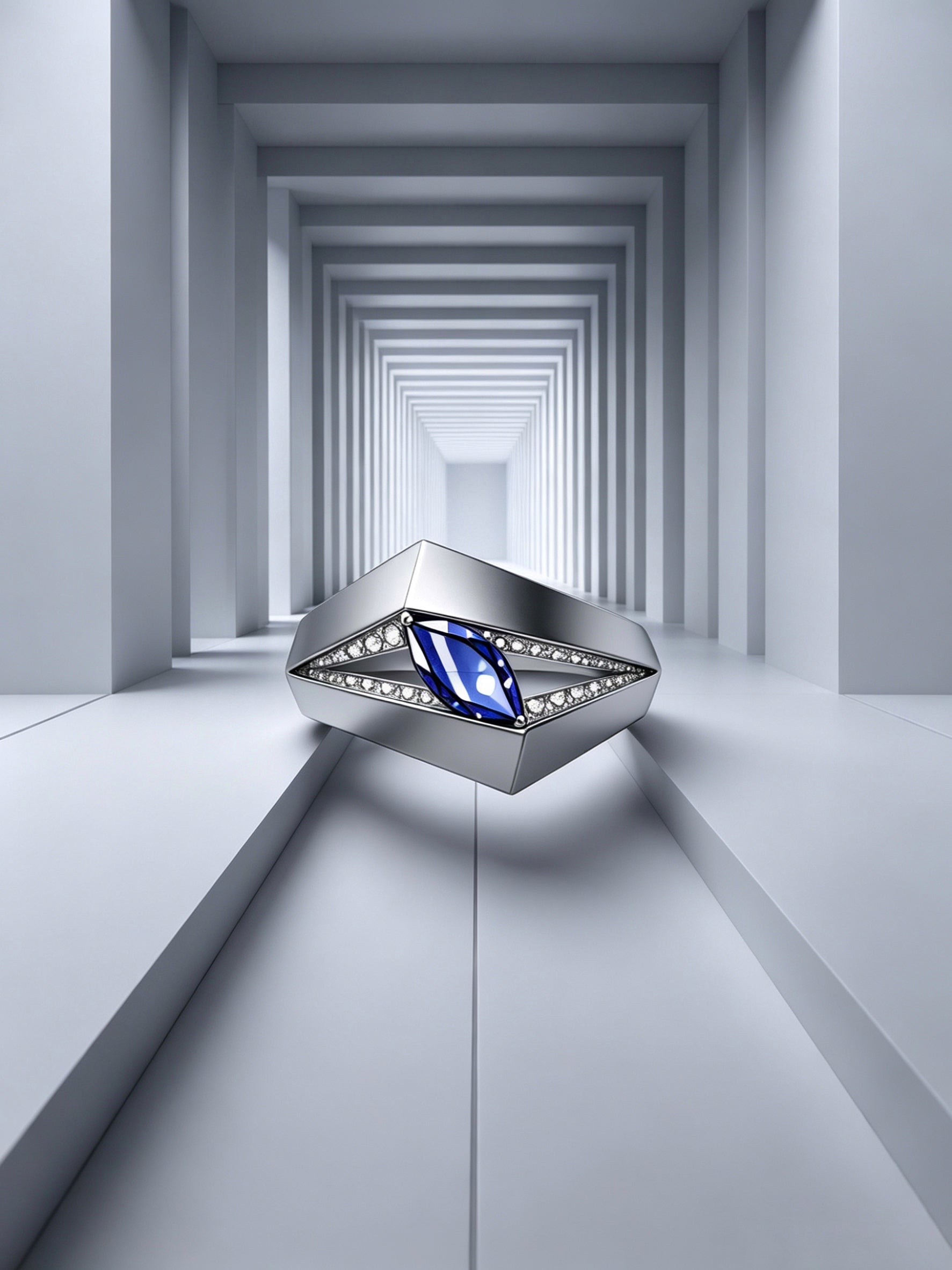 Diamond Prism Titanium Geometric Ring | Marquise Synthetic Spinel with Pavé Synthetic Spinels, Custom Ring Size Available