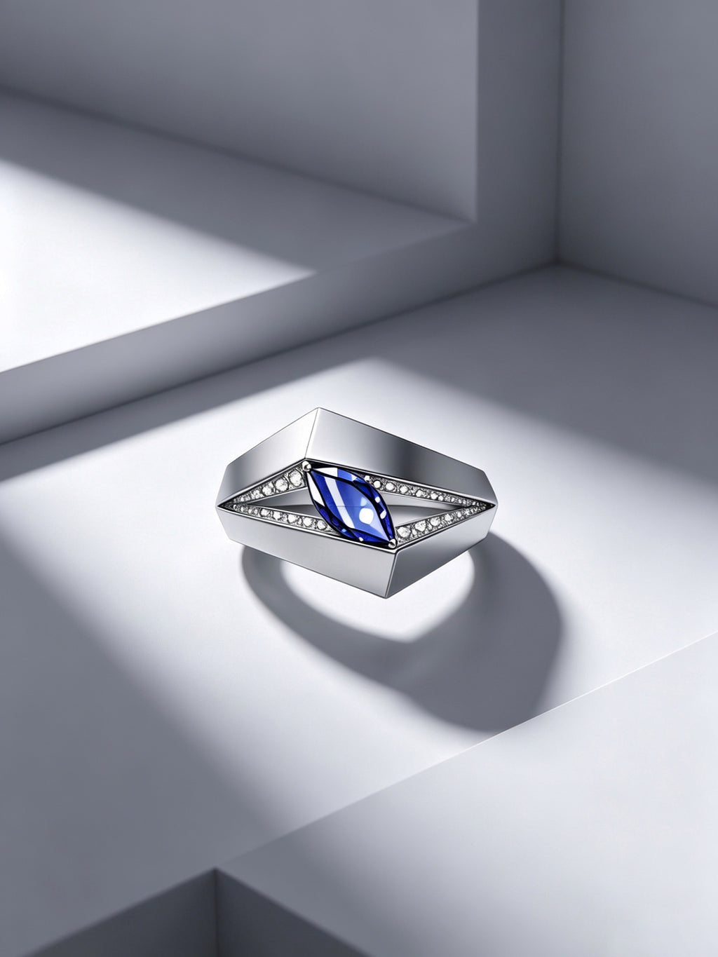 Diamond Prism Titanium Geometric Ring | Marquise Synthetic Spinel with Pavé Synthetic Spinels, Custom Ring Size Available
