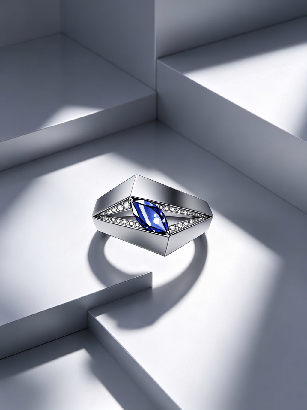 Diamond Prism Titanium Geometric Ring | Marquise Synthetic Spinel with Pavé Synthetic Spinels, Custom Ring Size Available