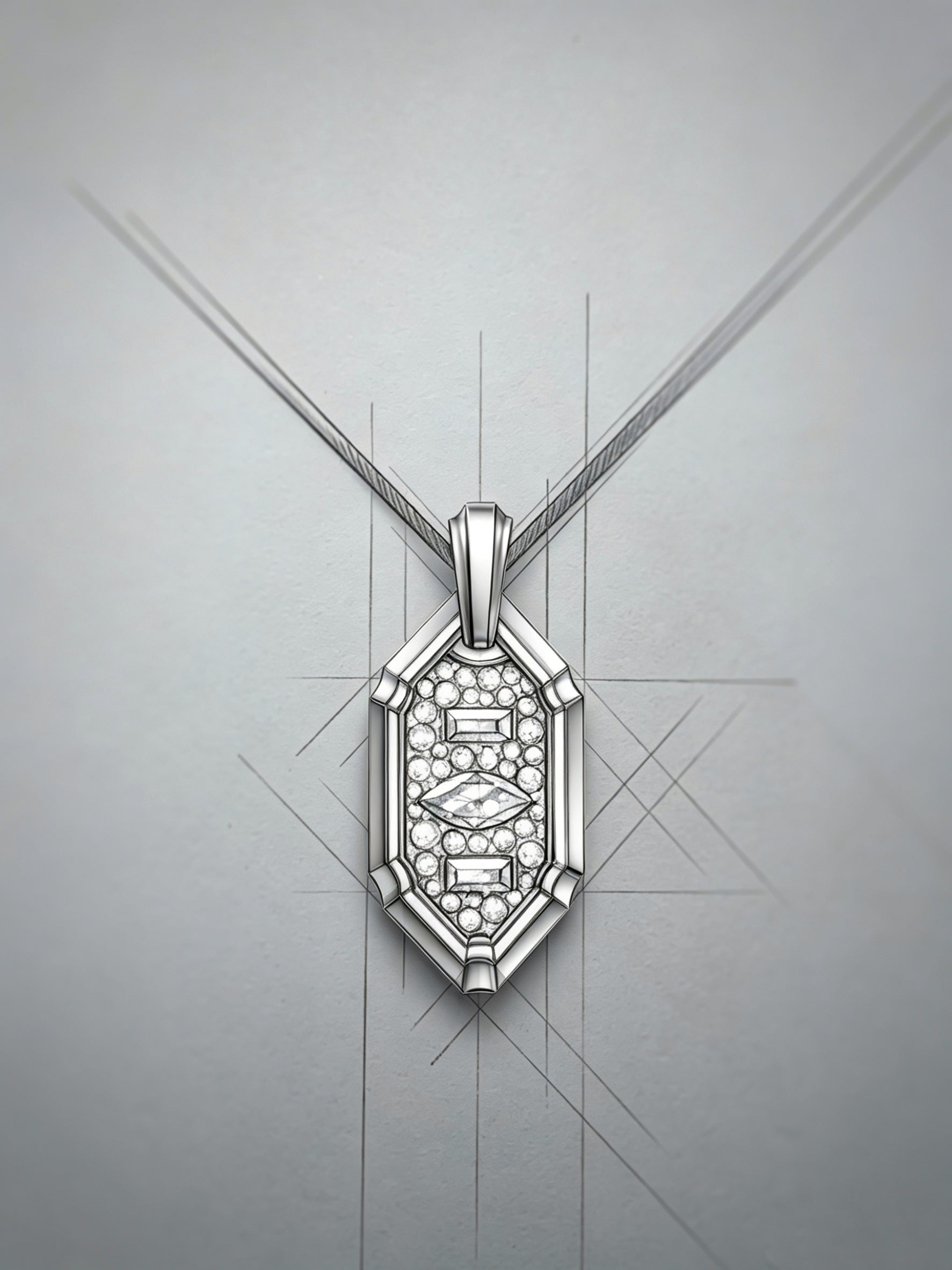 Layered Star Emblem Titanium Pendant | Shield Badge Design with Marquise & Baguette Pavé Synthetic Diamonds