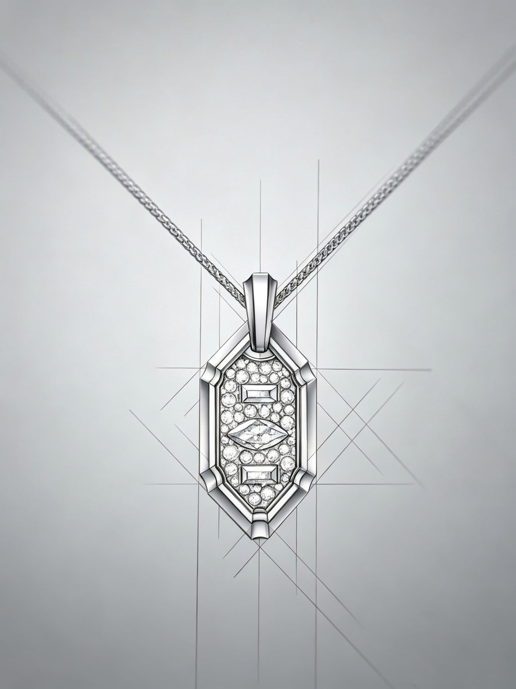 Layered Star Emblem Titanium Pendant | Shield Badge Design with Marquise & Baguette Pavé Synthetic Diamonds