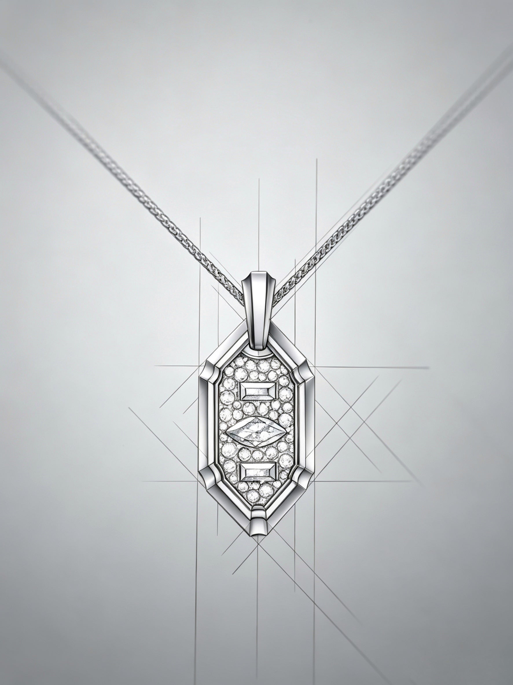 Layered Star Emblem Titanium Pendant | Shield Badge Design with Marquise & Baguette Pavé Synthetic Diamonds