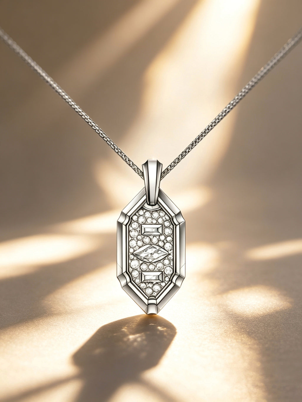 Layered Star Emblem Titanium Pendant | Shield Badge Design with Marquise & Baguette Pavé Synthetic Diamonds