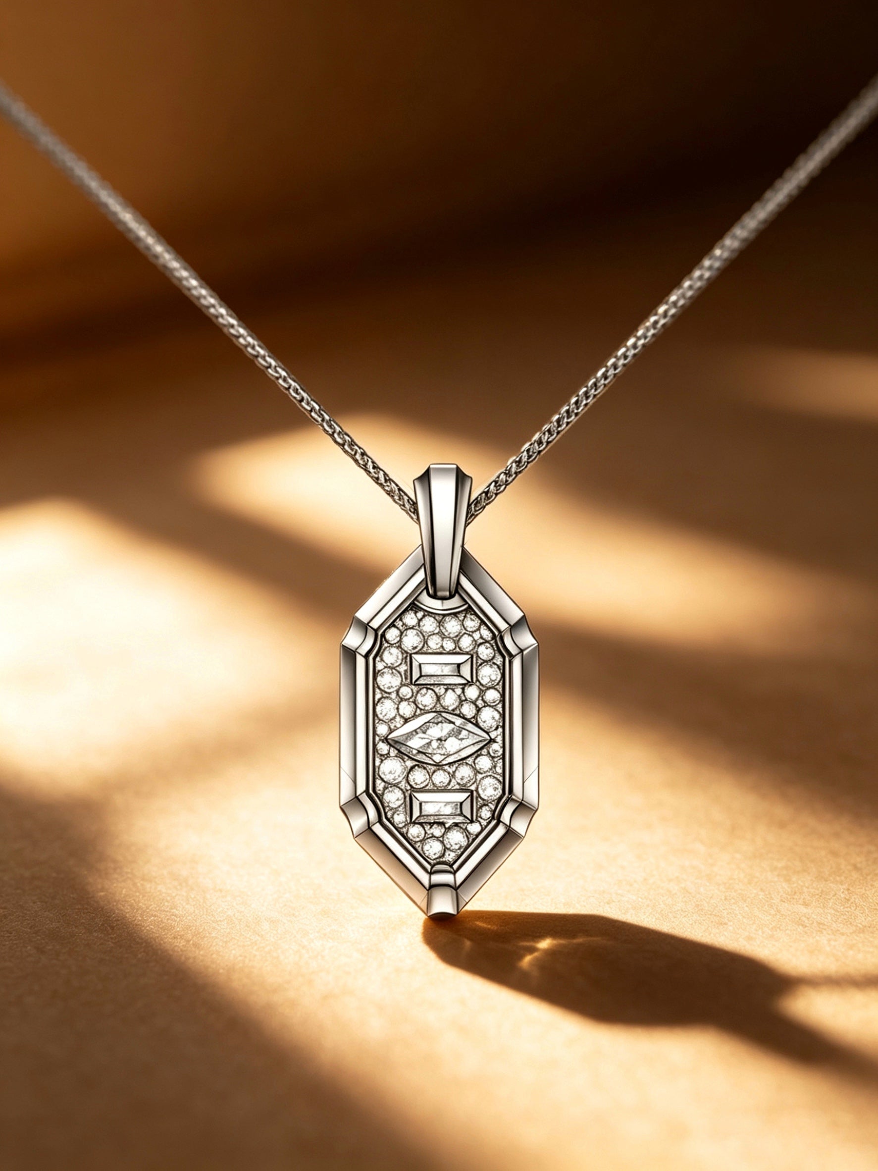 Layered Star Emblem Titanium Pendant | Shield Badge Design with Marquise & Baguette Pavé Synthetic Diamonds