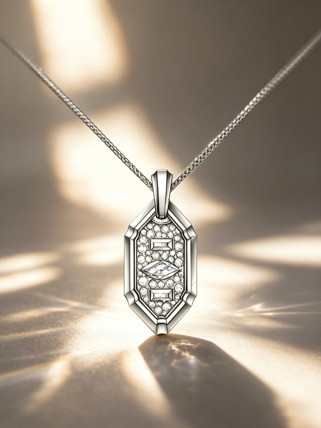 Layered Star Emblem Titanium Pendant | Shield Badge Design with Marquise & Baguette Pavé Synthetic Diamonds