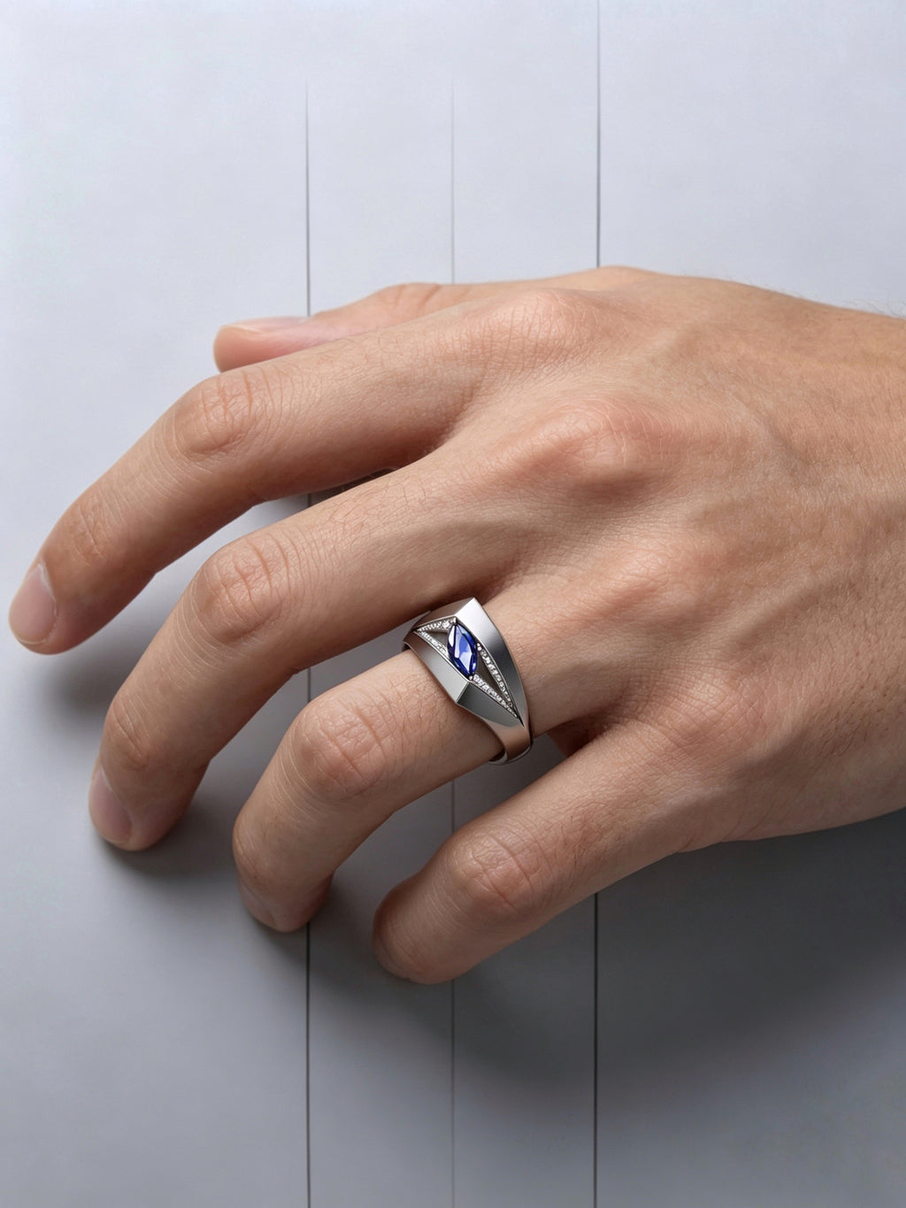 Diamond Prism Titanium Geometric Ring | Marquise Synthetic Spinel with Pavé Synthetic Spinels, Custom Ring Size Available