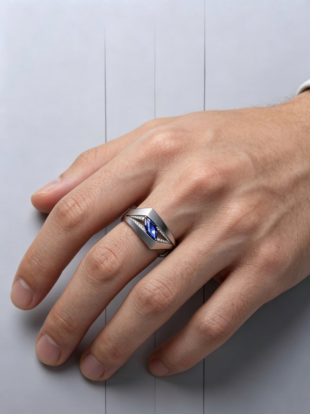 Diamond Prism Titanium Geometric Ring | Marquise Synthetic Spinel with Pavé Synthetic Spinels, Custom Ring Size Available
