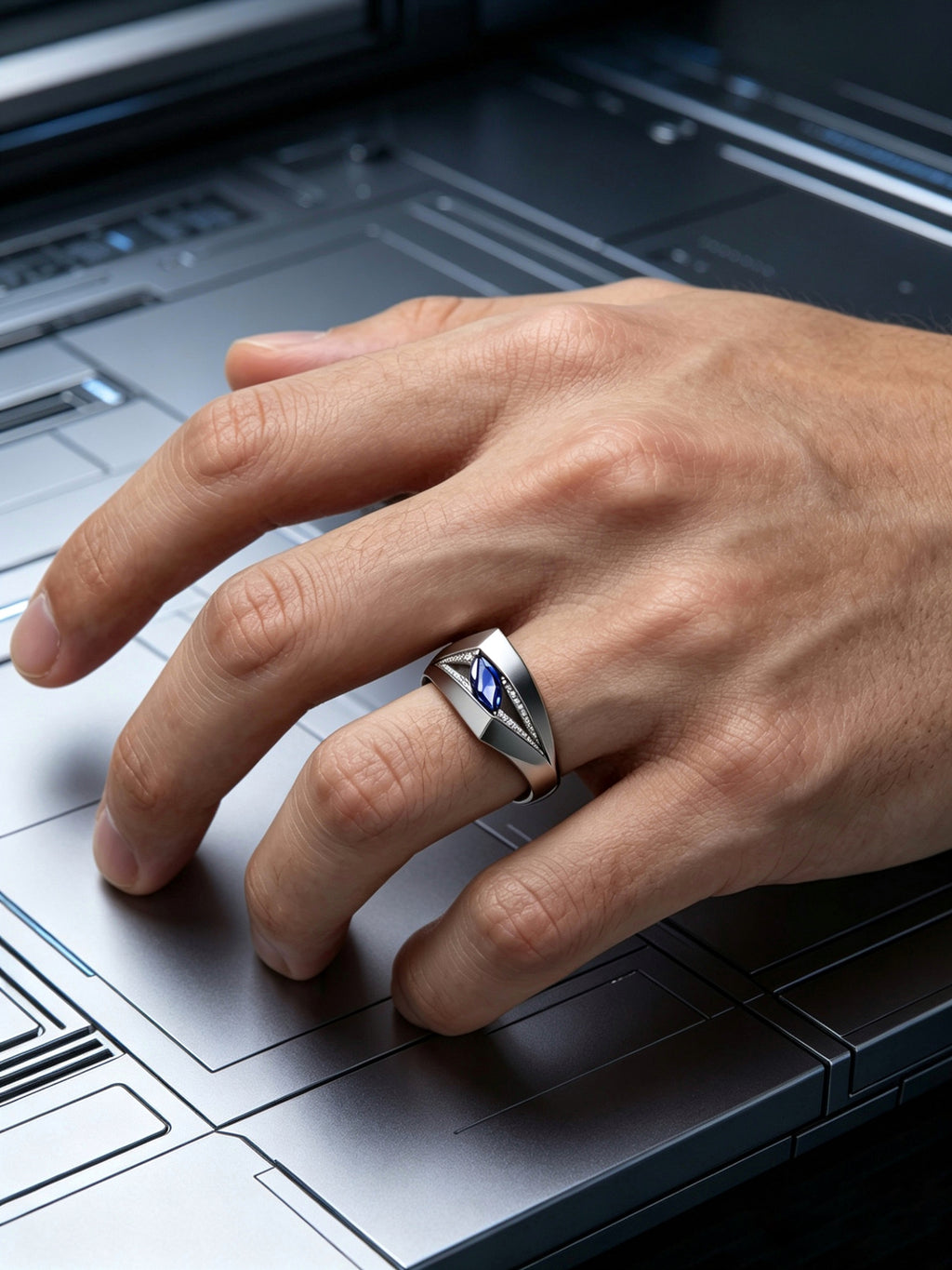 Diamond Prism Titanium Geometric Ring | Marquise Synthetic Spinel with Pavé Synthetic Spinels, Custom Ring Size Available
