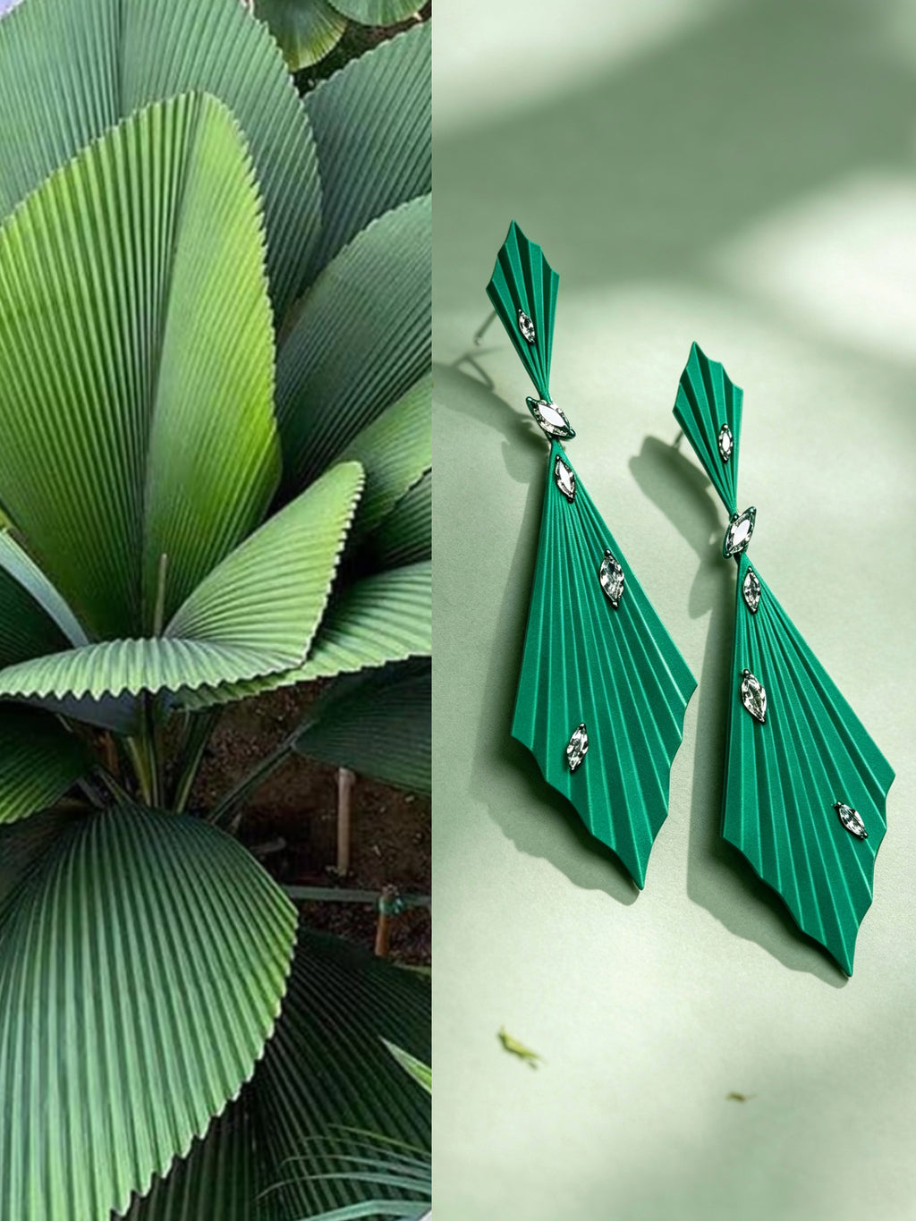 Prismdrop | Titanium Earrings with Pavé-Set Synthetic Diamonds, Geometric Botanical Jewelry
