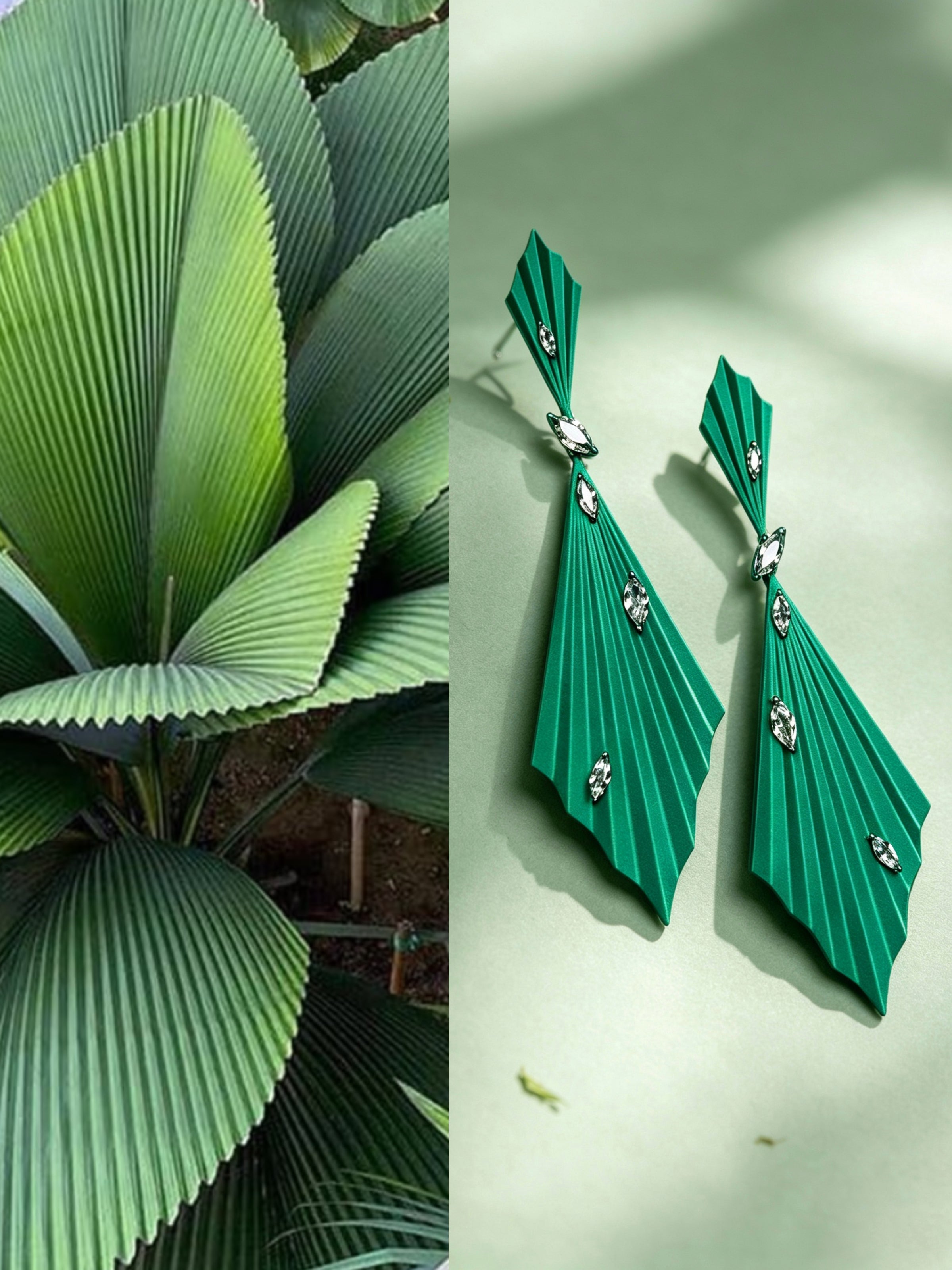 Prismdrop | Titanium Earrings with Pavé-Set Synthetic Diamonds, Geometric Botanical Jewelry