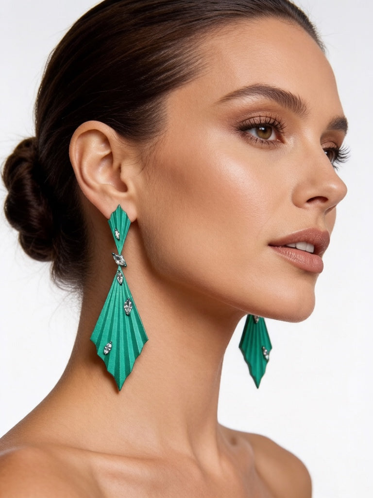 Prismdrop | Titanium Earrings with Pavé-Set Synthetic Diamonds, Geometric Botanical Jewelry
