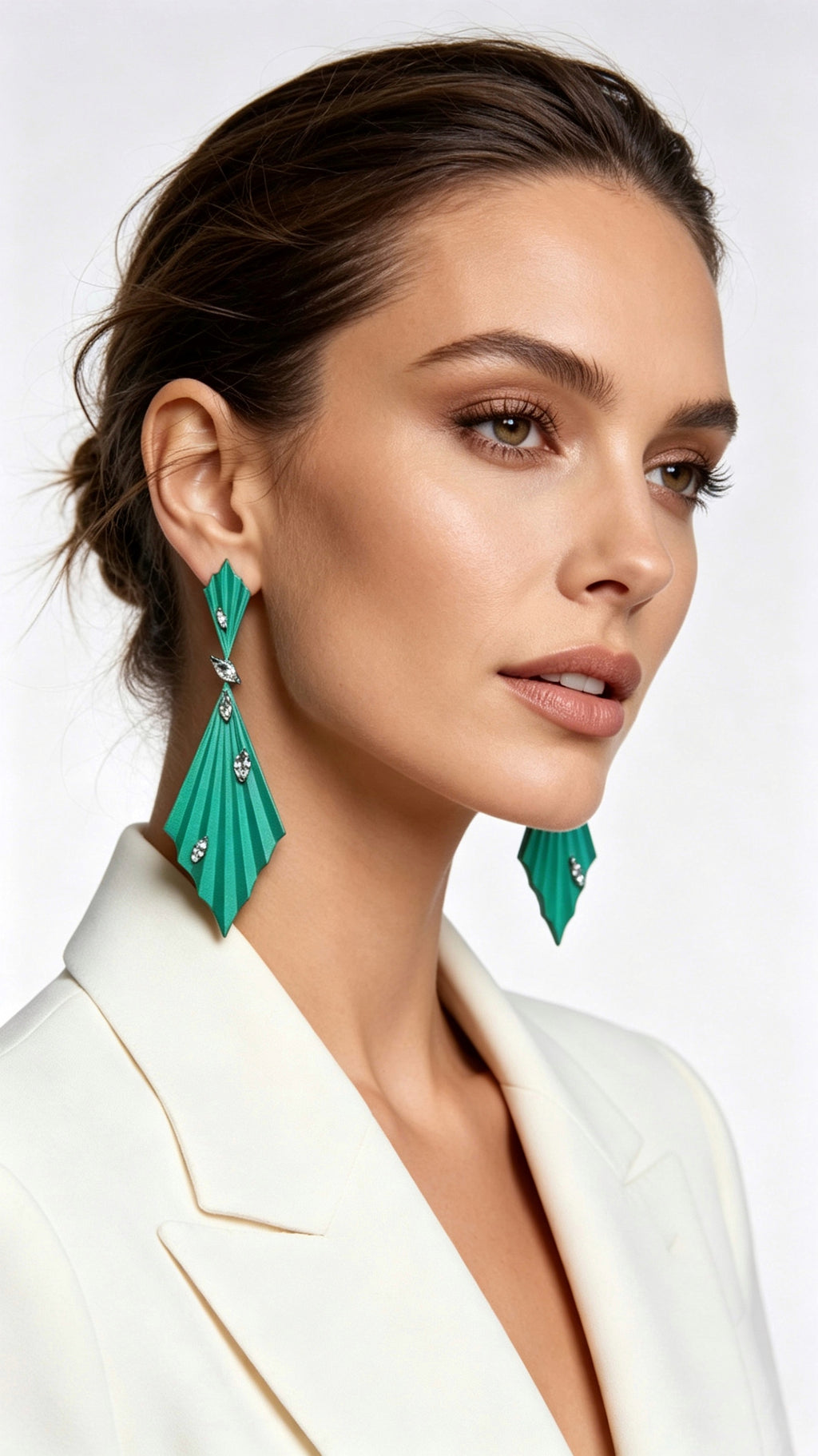 Prismdrop | Titanium Earrings with Pavé-Set Synthetic Diamonds, Geometric Botanical Jewelry