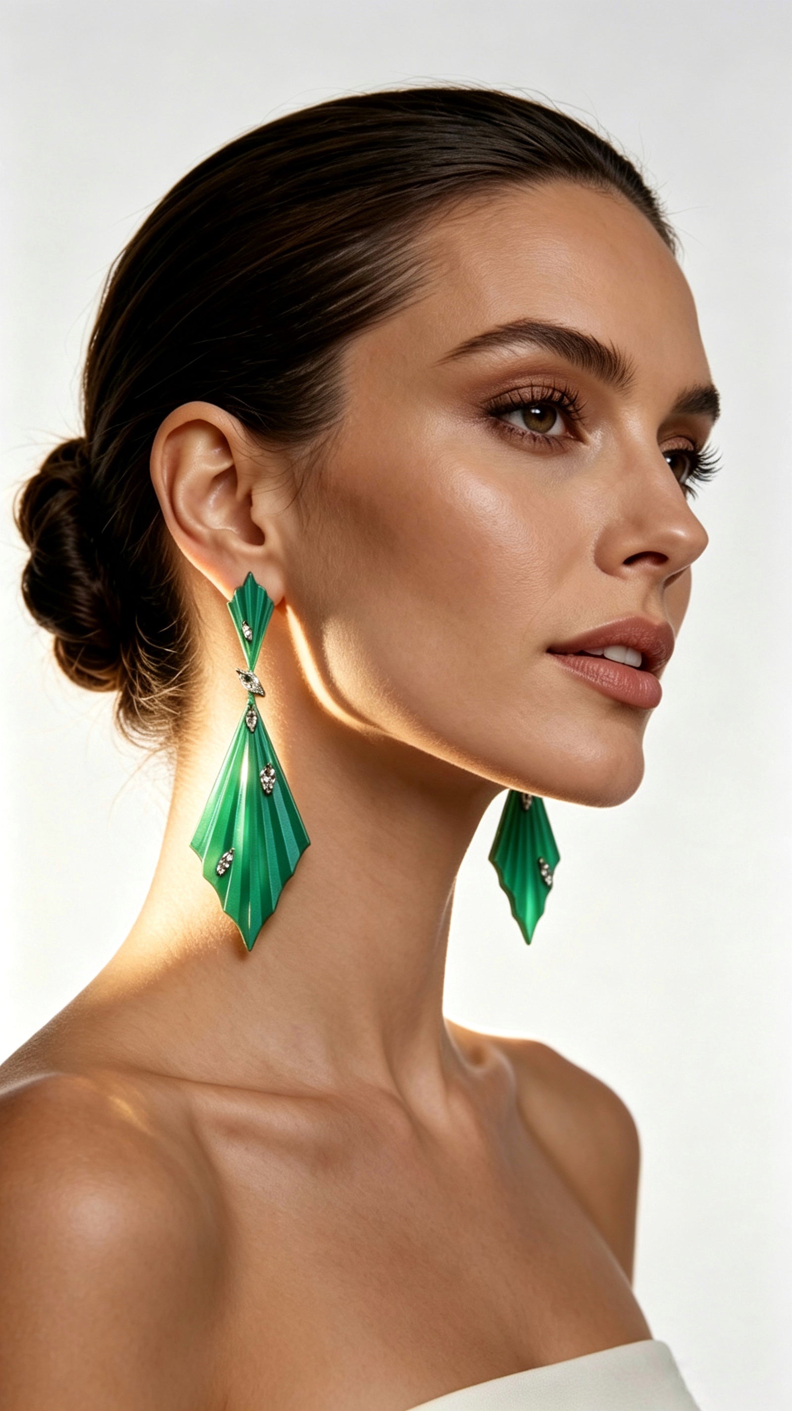Prismdrop | Titanium Earrings with Pavé-Set Synthetic Diamonds, Geometric Botanical Jewelry